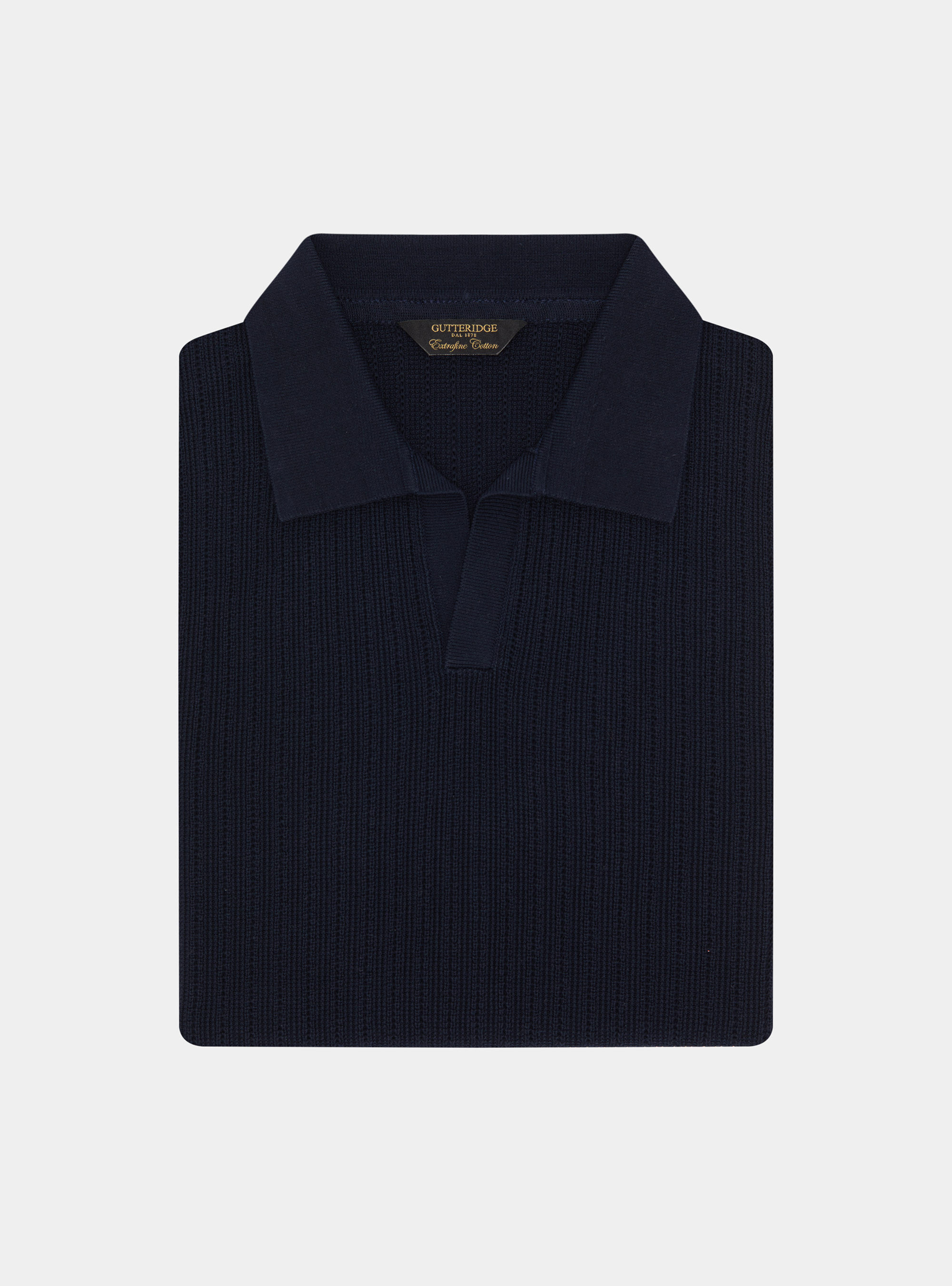 Polo in maglia traforata senza bottoni in cotone extrafine, BLU NAVY