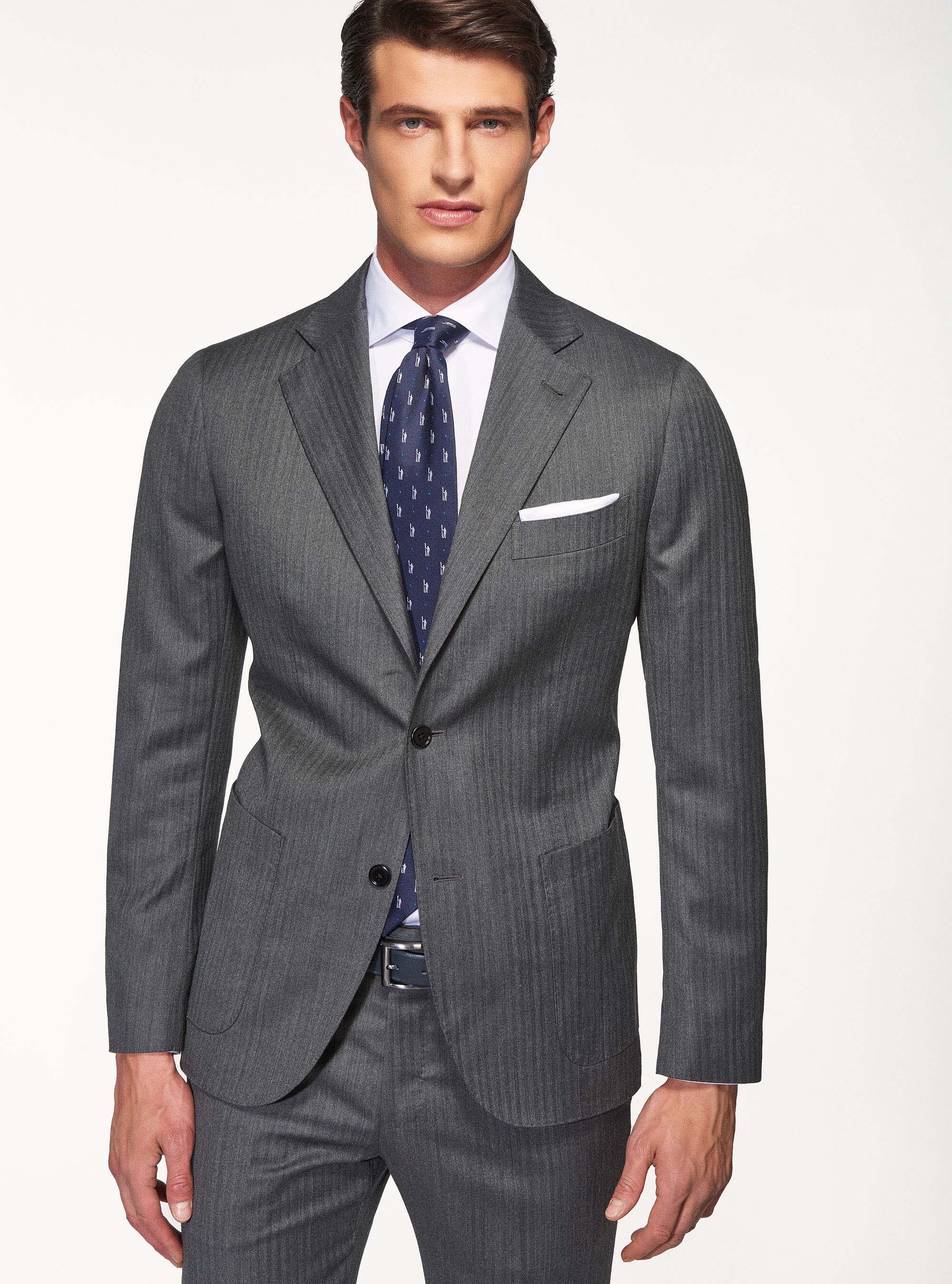 Suit blazer in pure superfine herringbone wool 110's Vitale Barberis Canonico, GRIGIO MELANGE 0151C