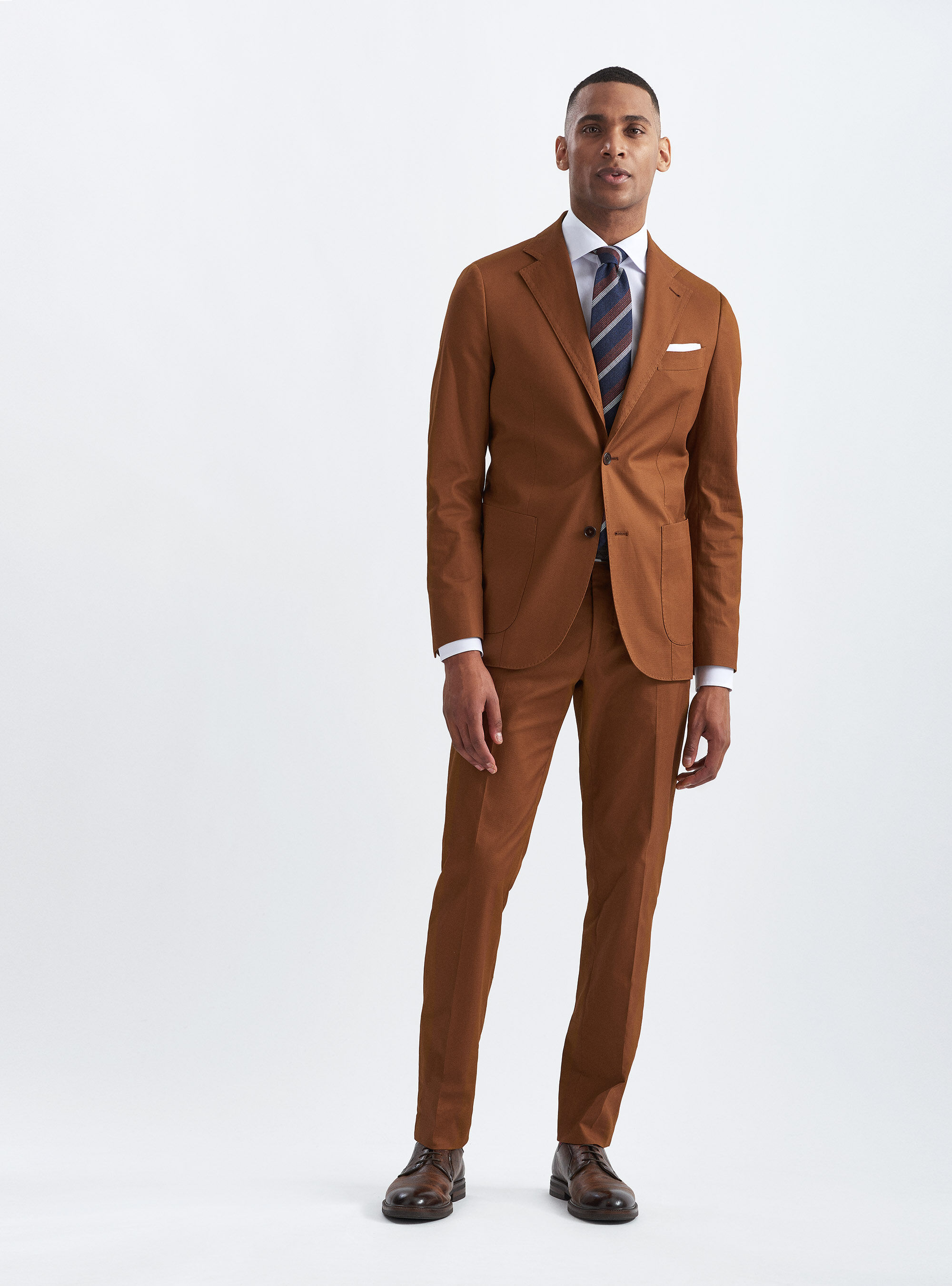 Giacca per abito in cotone stretch armaturato, TABACCO