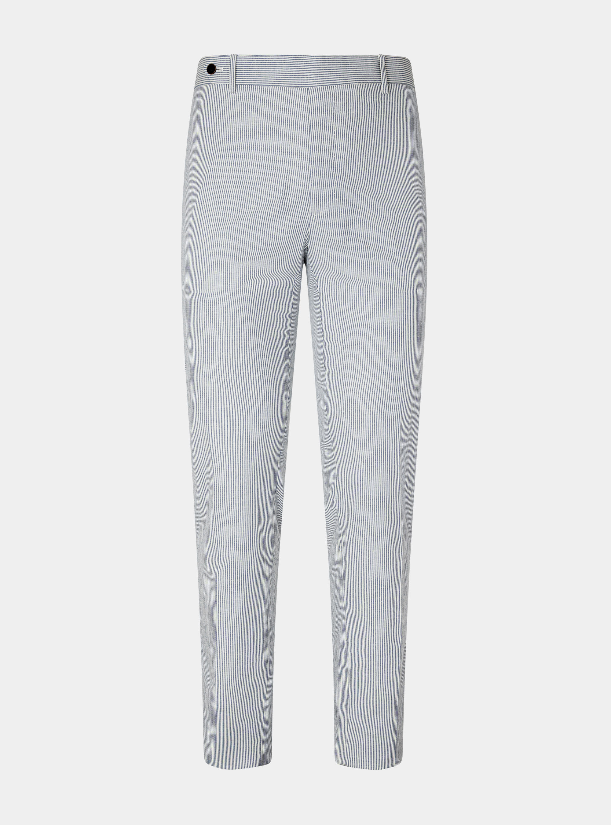 Pantaloni in cotone e lino rigato, 0243C DENIM