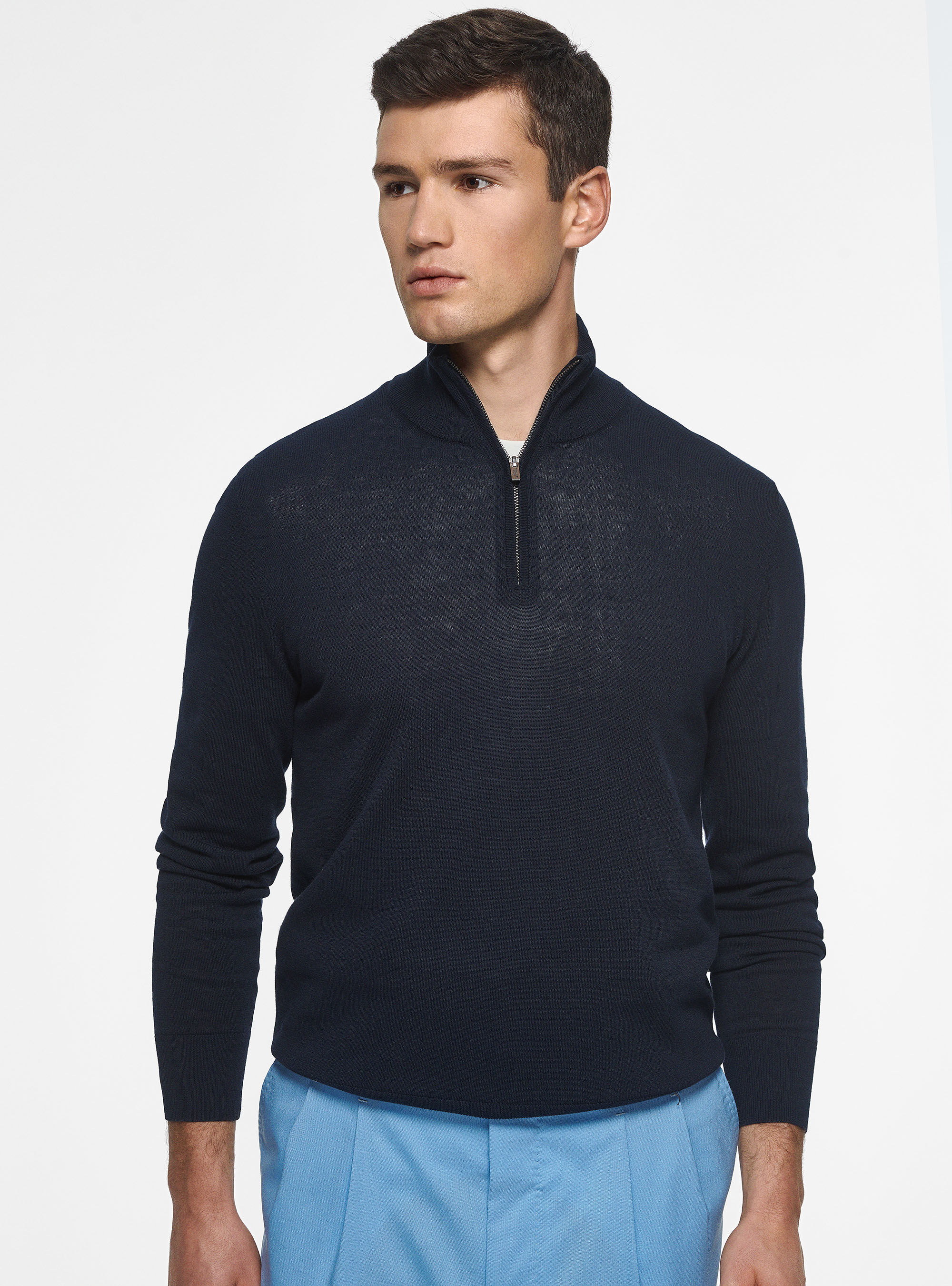 Extra-fine cotton half-zip sweater