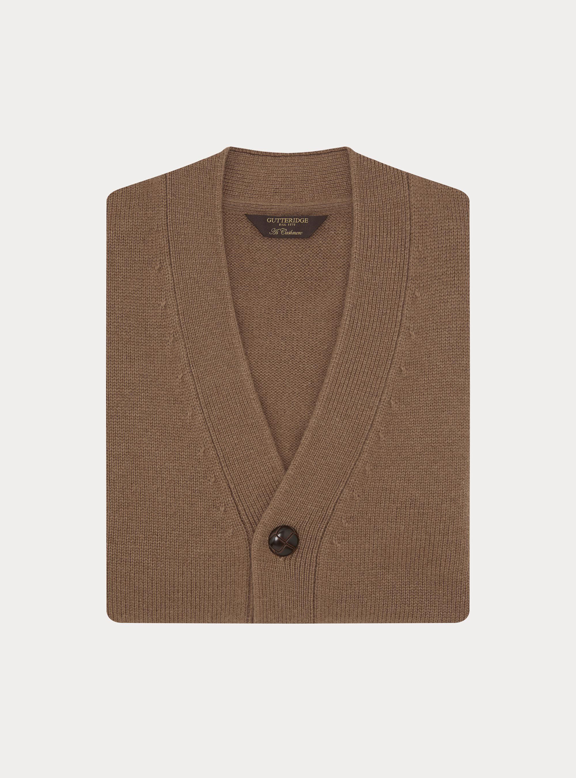 Gilet &agrave; boutons en laine et cachemire, NOISETTE