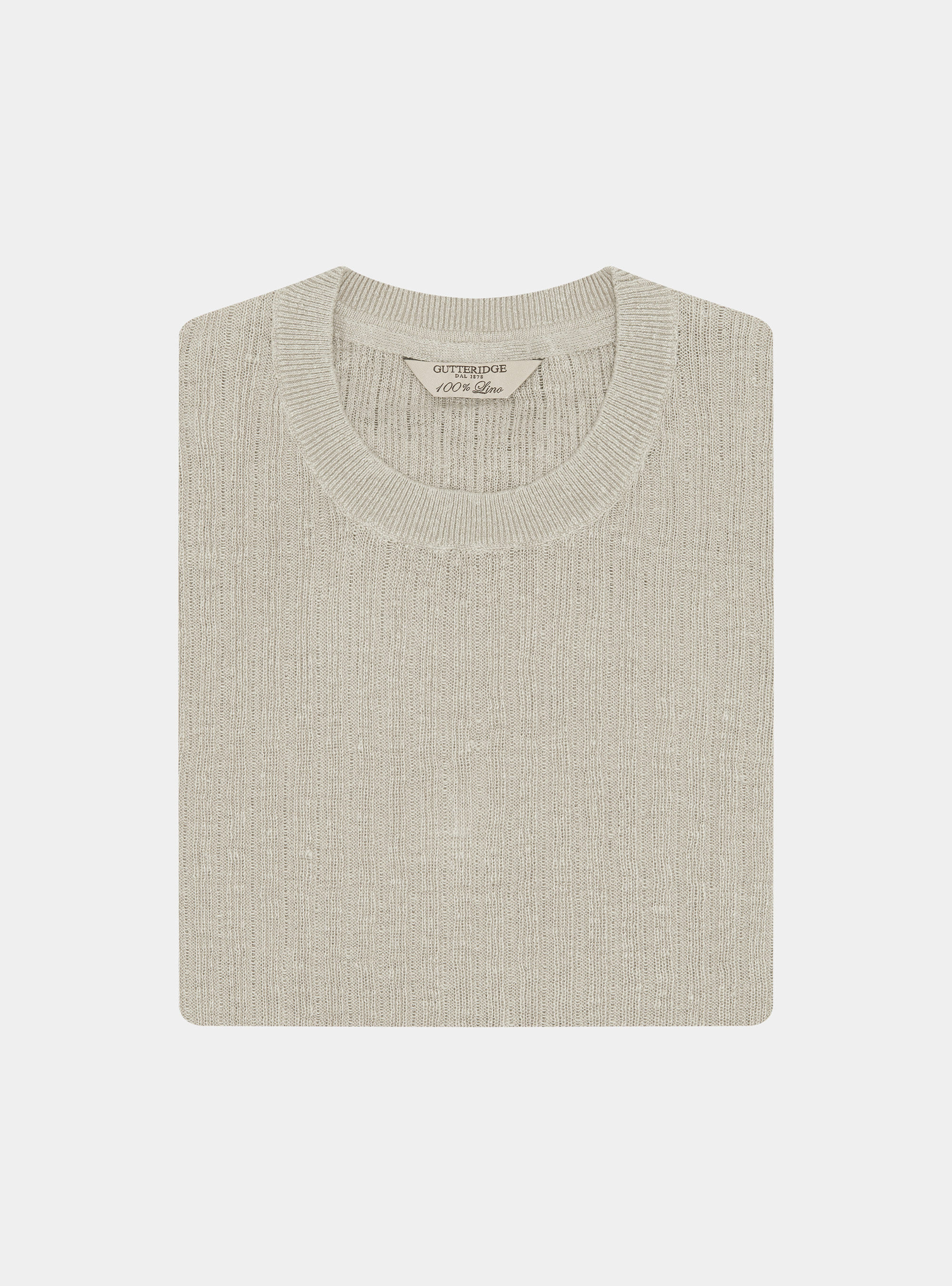 Maglia girocollo a costine in puro lino, SABBIA