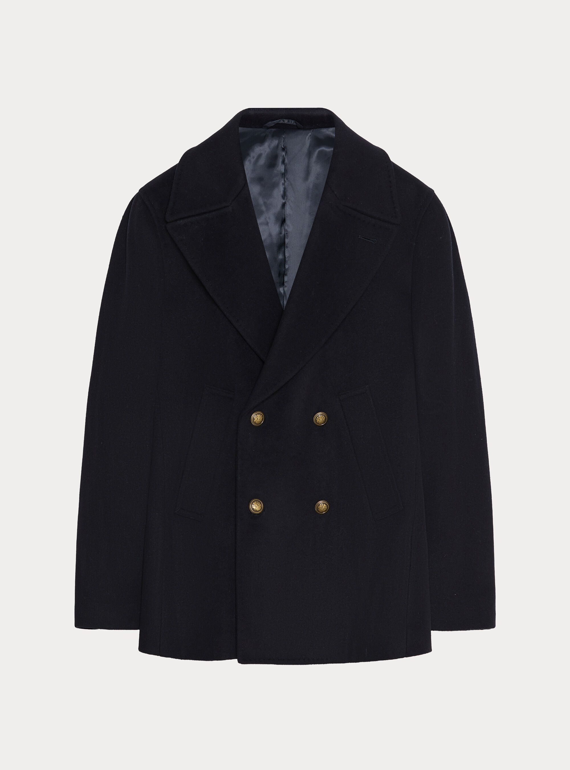 Peacoat de lana y cachemira con botones de metal, AZUL MARINO