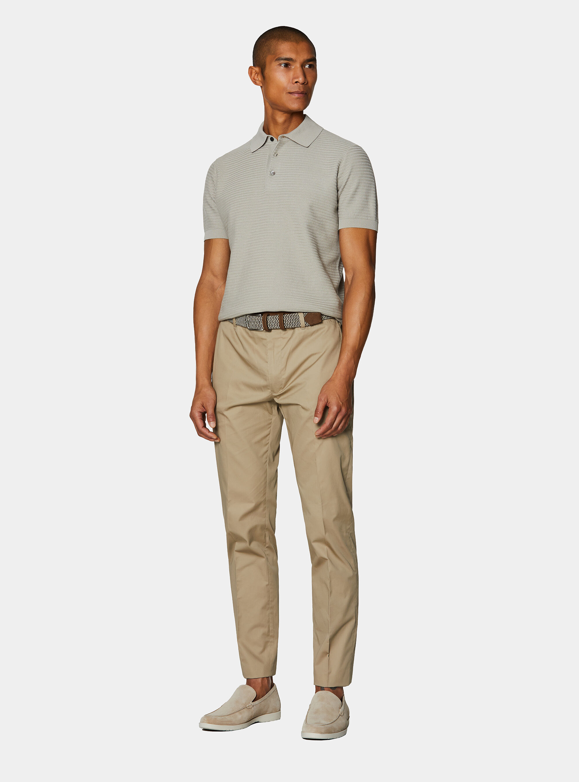 Textured cotton knit polo shirt, SAND