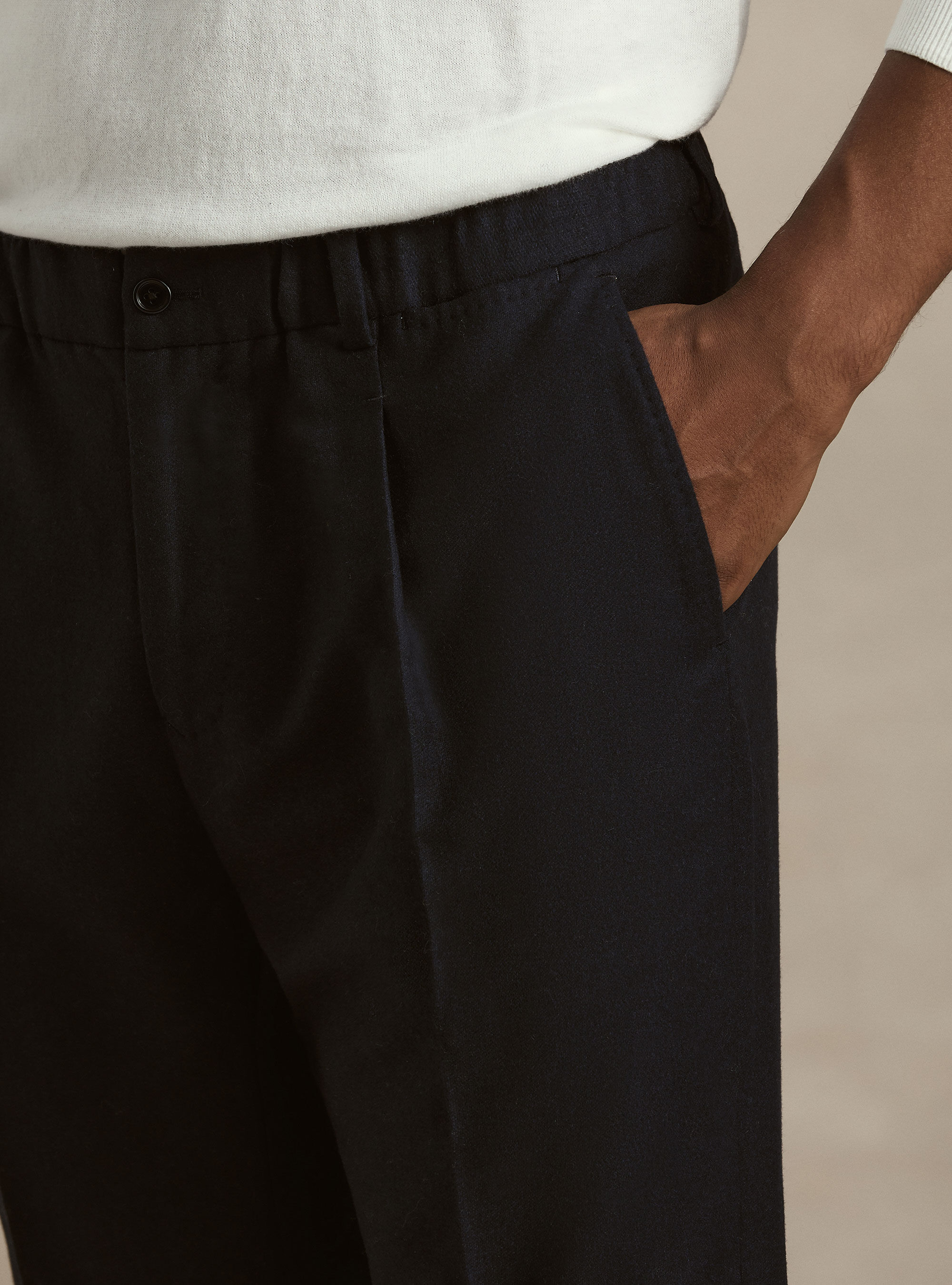 Pantaloni con pince e coulisse' in misto lana, NAVY