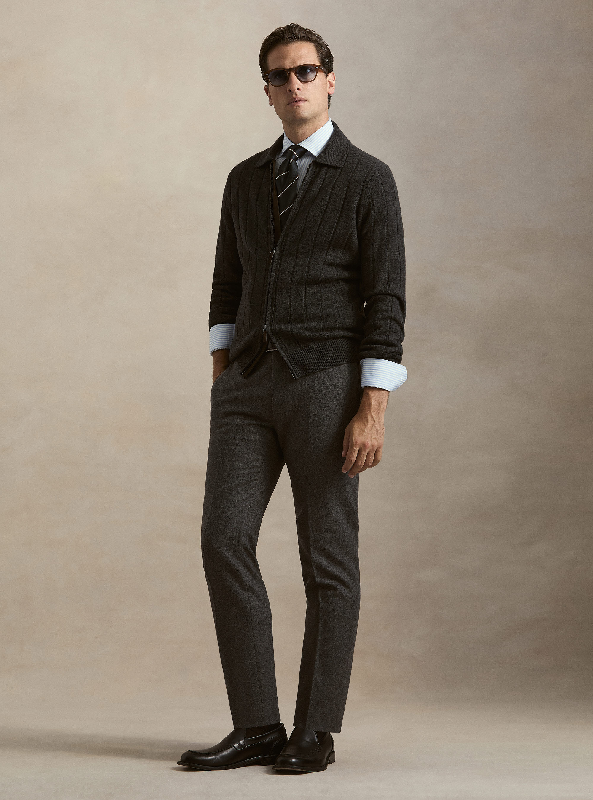 Wool blend flannel trousers, ASPHALT GREY