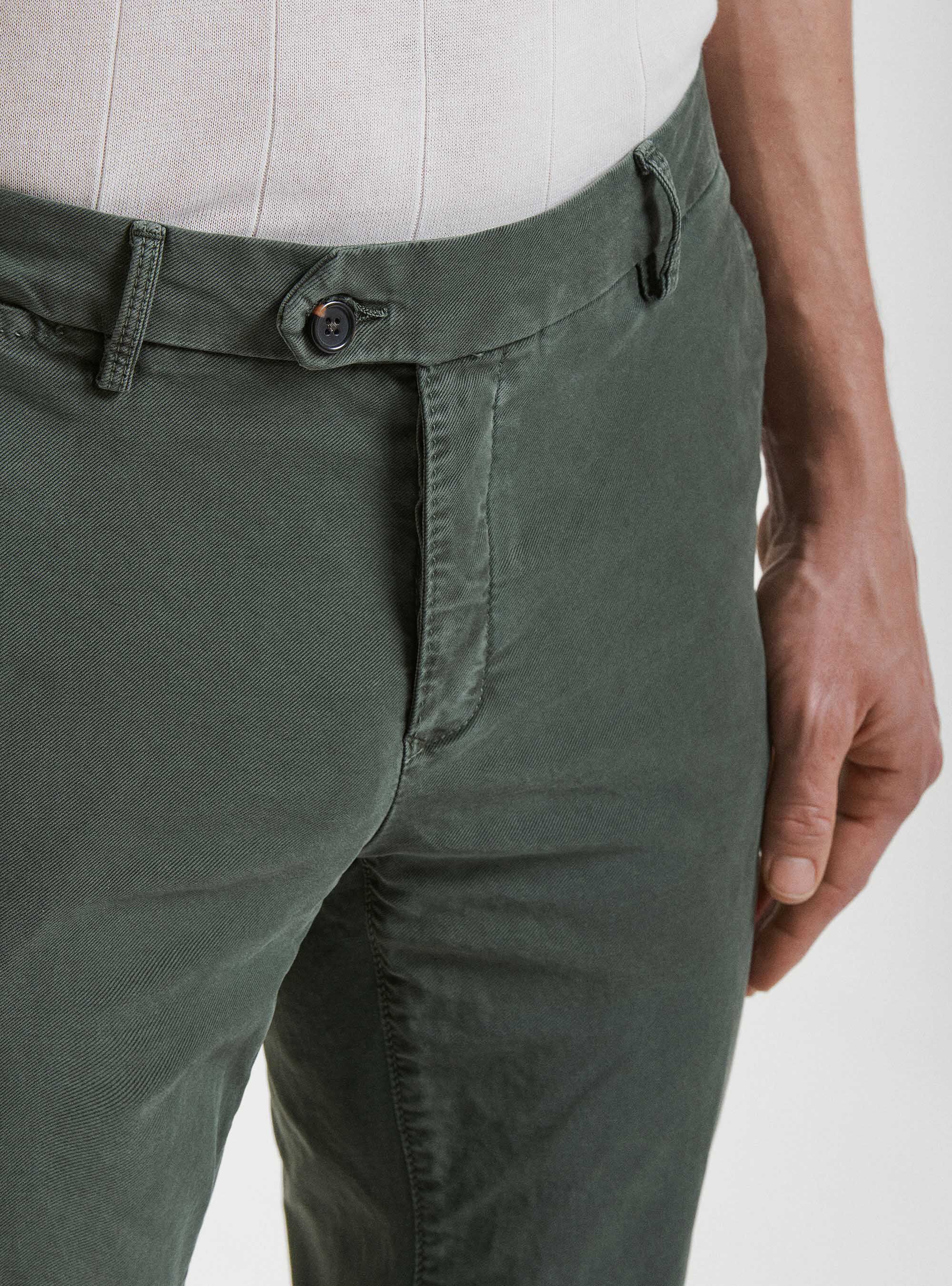 Garment dyed stretch cotton slim fit chino trousers GutteridgeUK