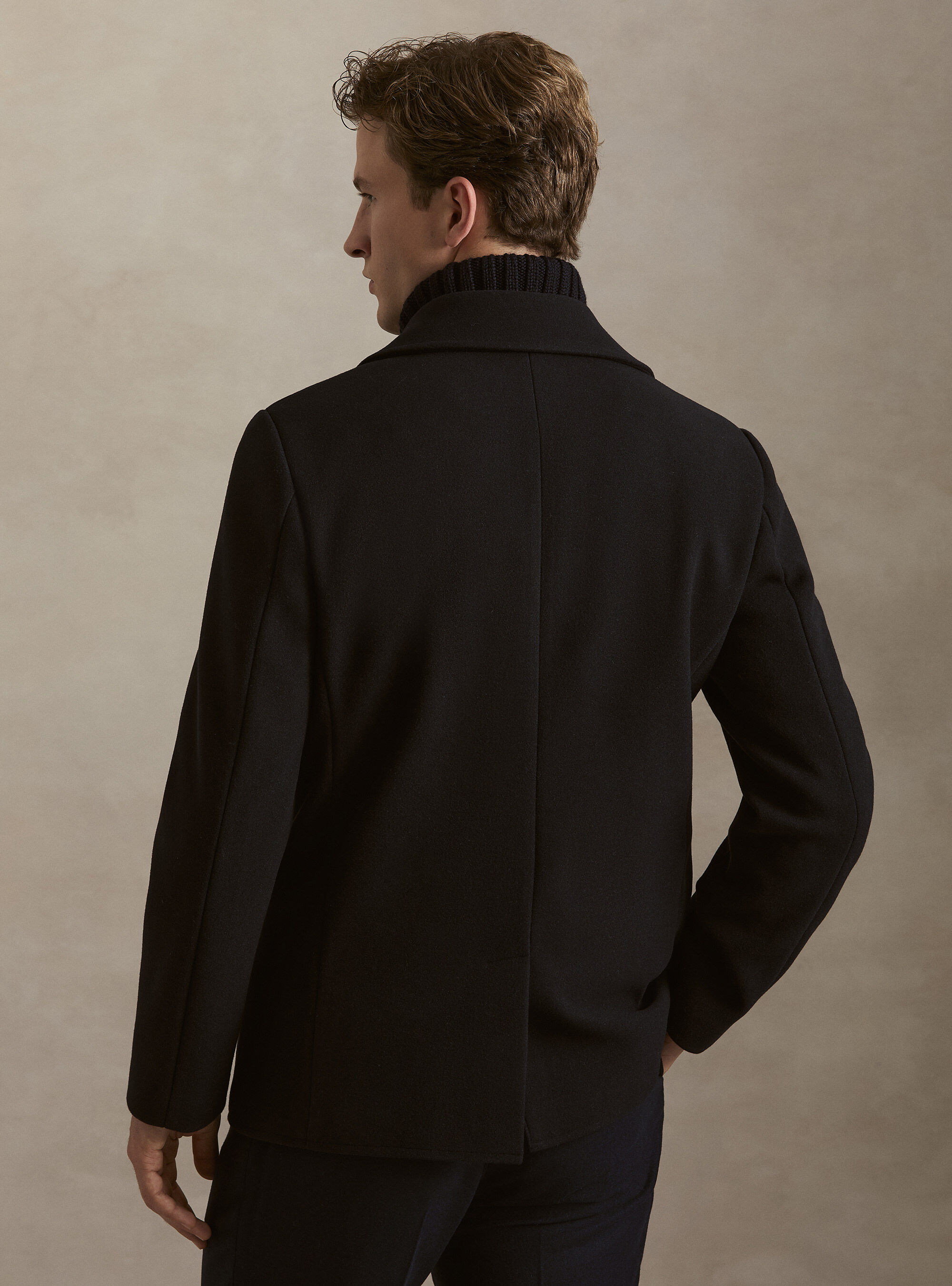 Peacoat doppiopetto tinta unita, NAVY BLUE