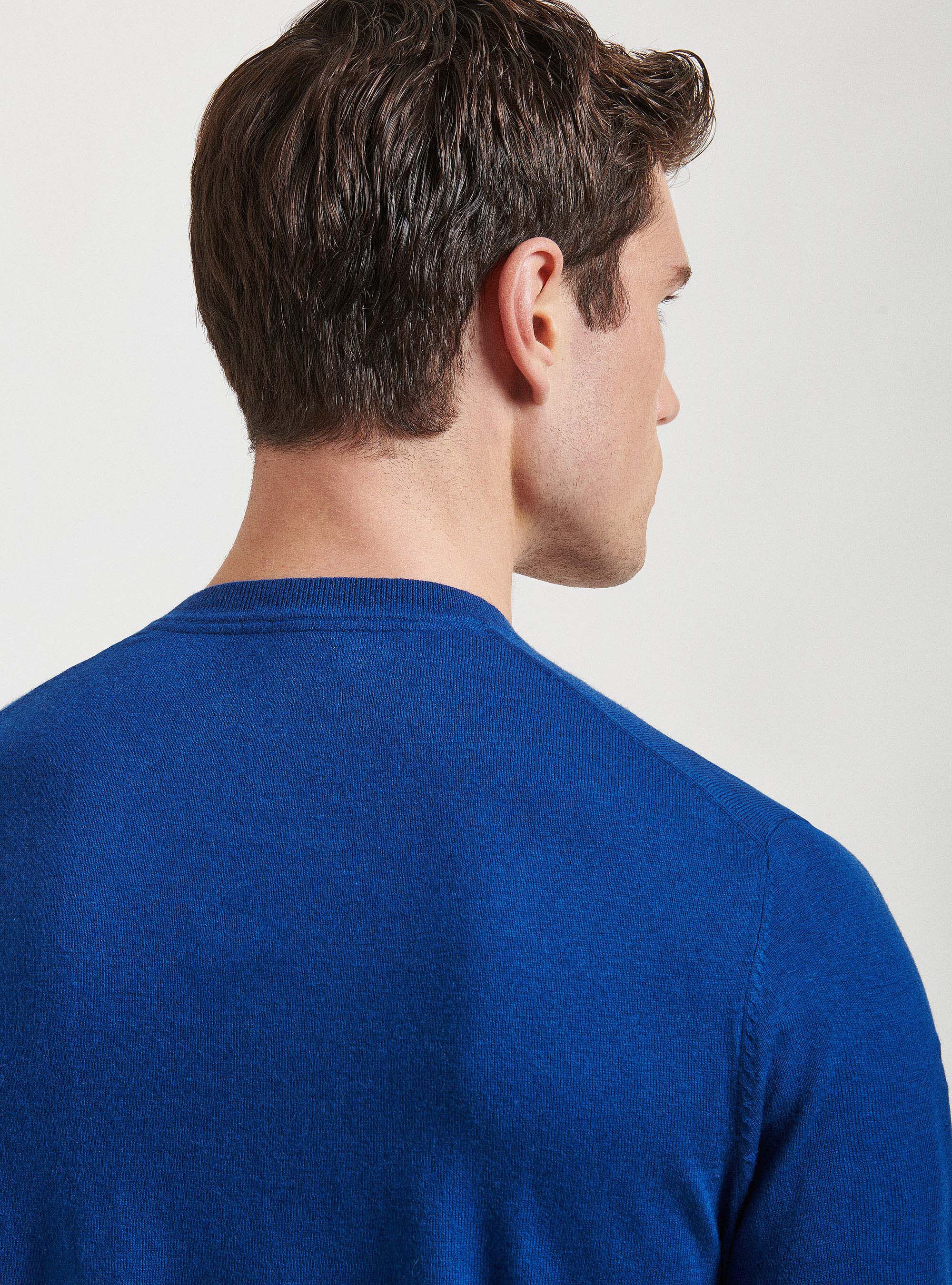 Maglia girocollo in cotone seta e cashmere, BLU ROYAL