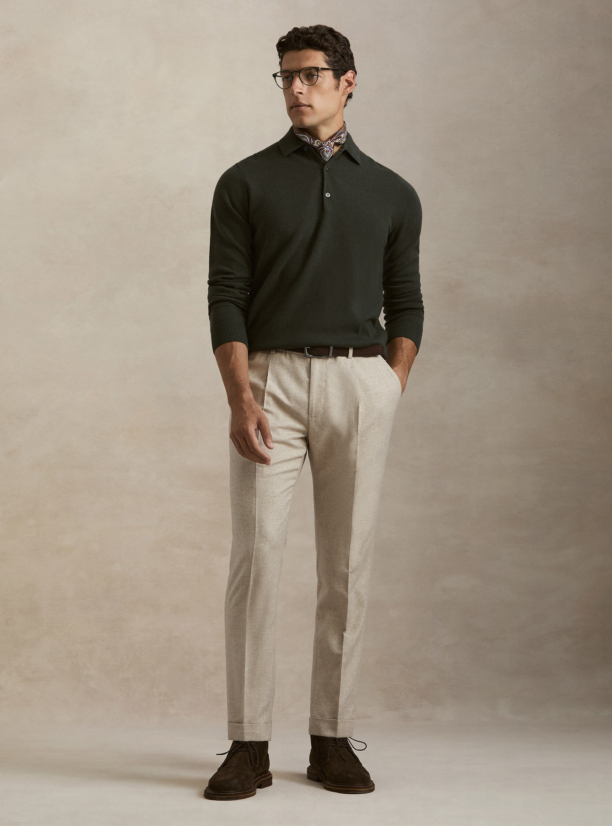 Maglia a polo in lana e cashmere, MILITARE 0609C