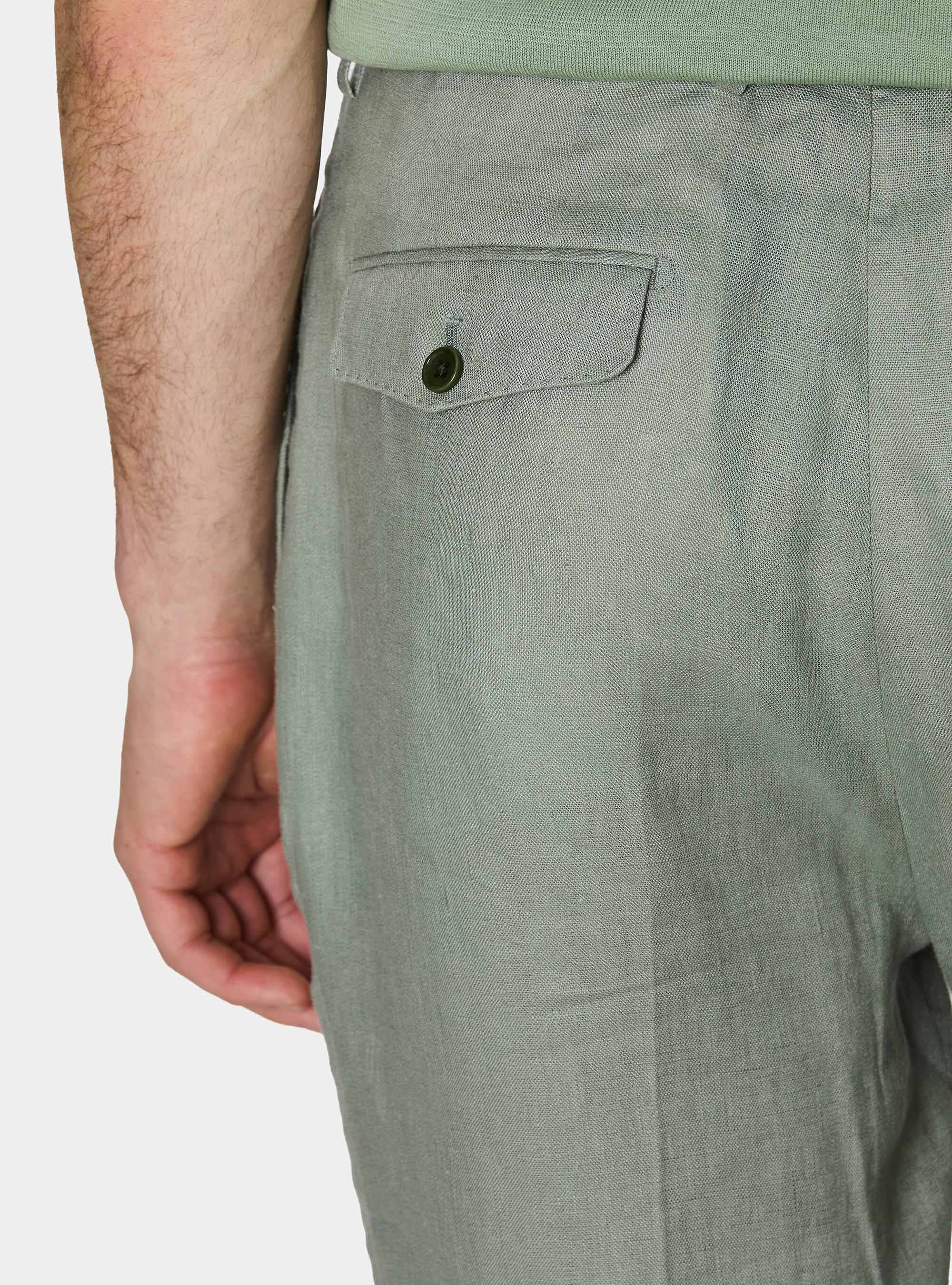 Pantaloni con pince in puro lino, SALVIA 0602C