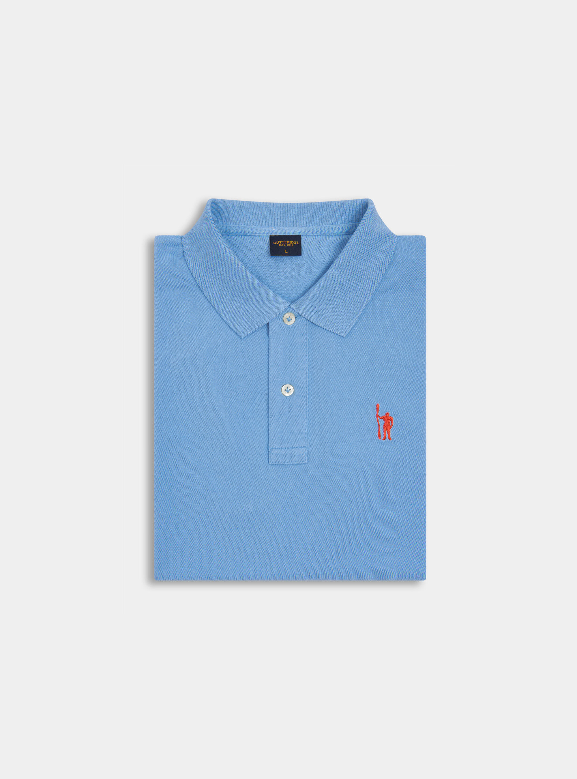 Polo classica in piquet di cotone con ricamo, AZZURRO