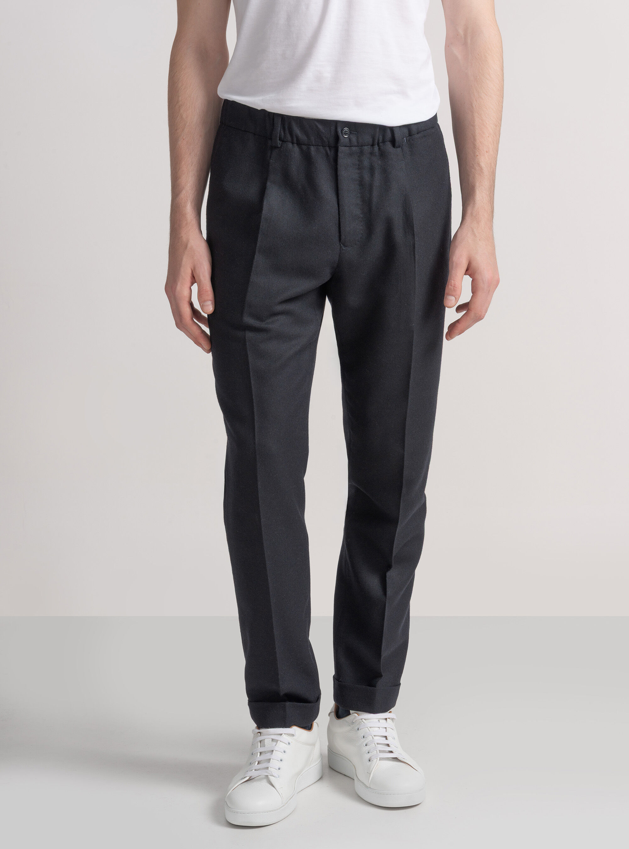 Lightweight wool-blend pleat and drawstring trousers