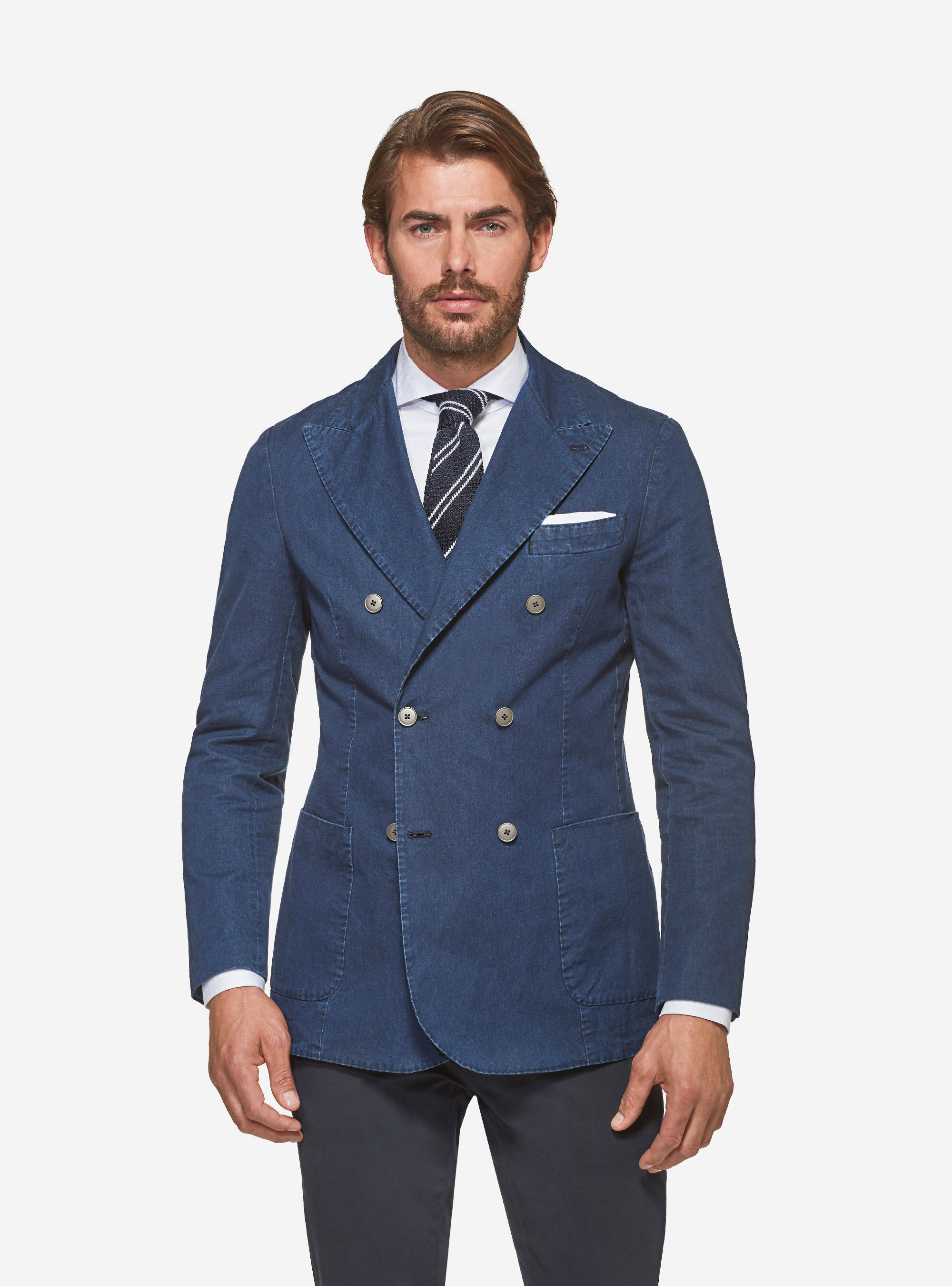 Denim double hotsell breasted jacket