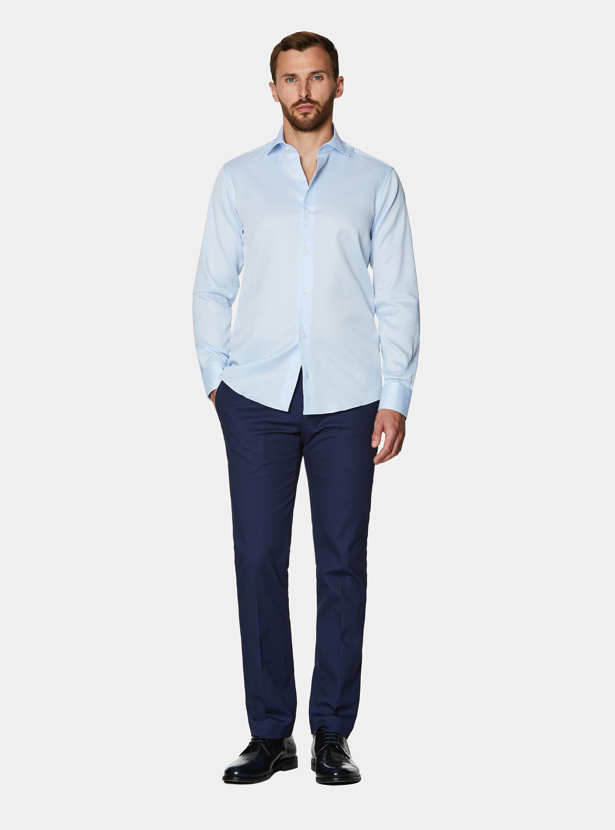 Camicia in cotone operato, AZZURRO