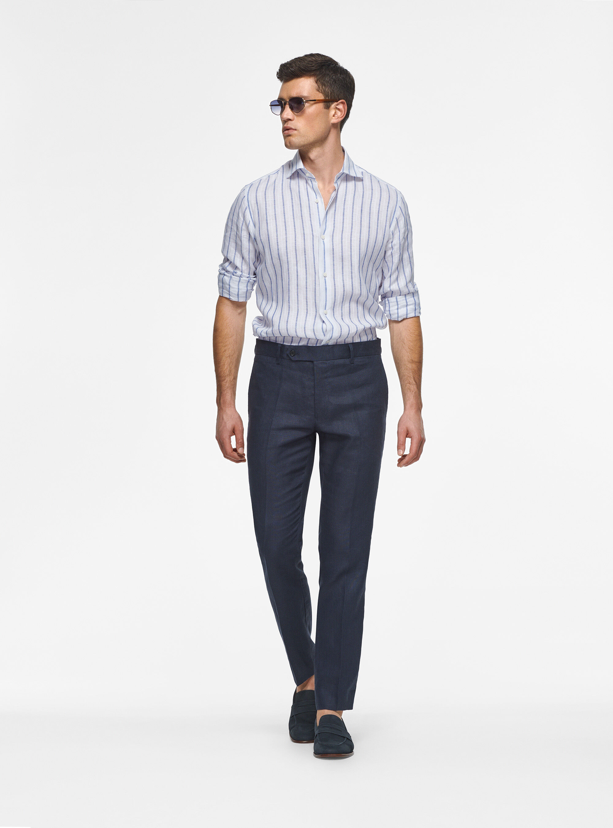 Pure linen trousers, NAVY BLUE
