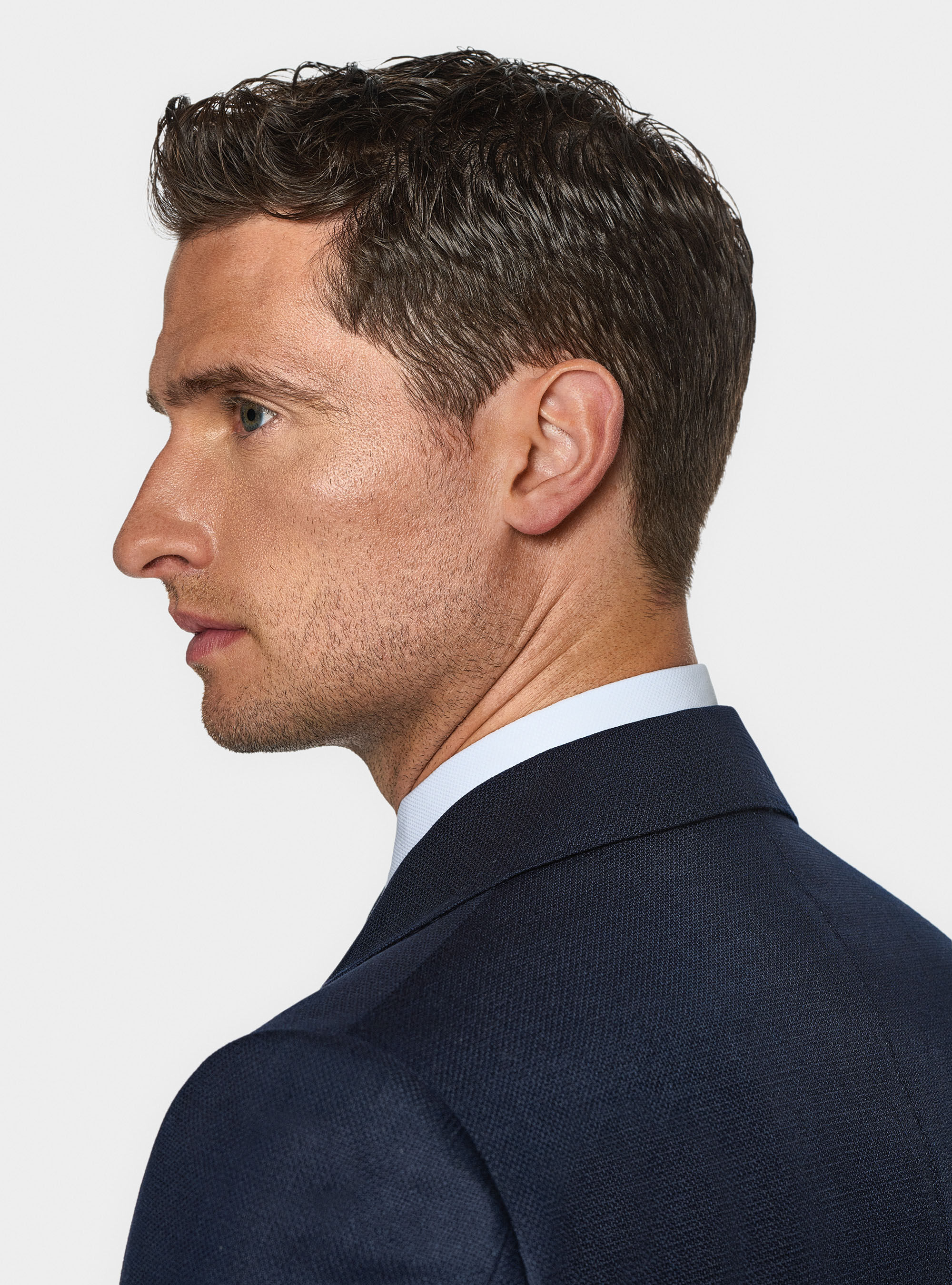 Double-breasted blazer in pure hopsack wool, NAVY BLUE