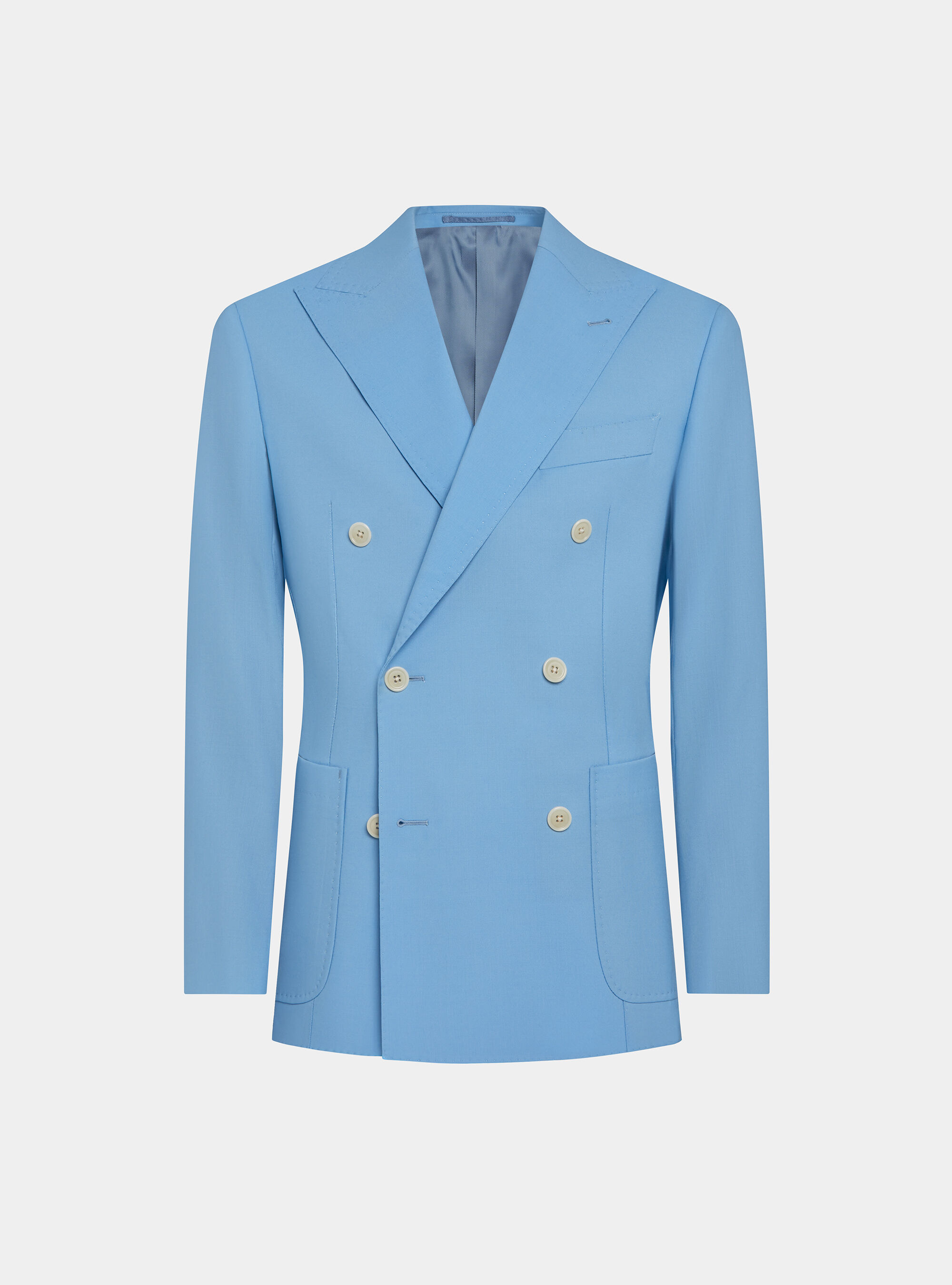 Giacca doppiopetto in pura lana, AZZURRO