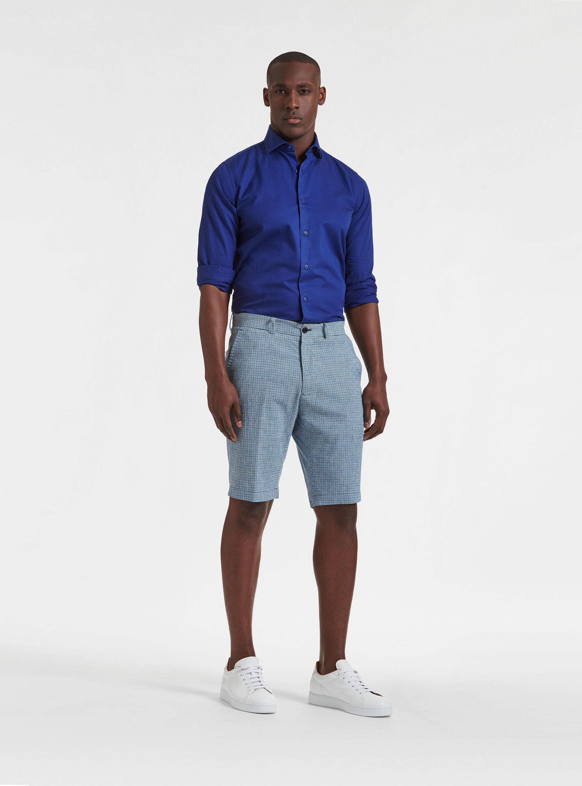 Checked cotton and linen seersucker shorts | Gutteridge