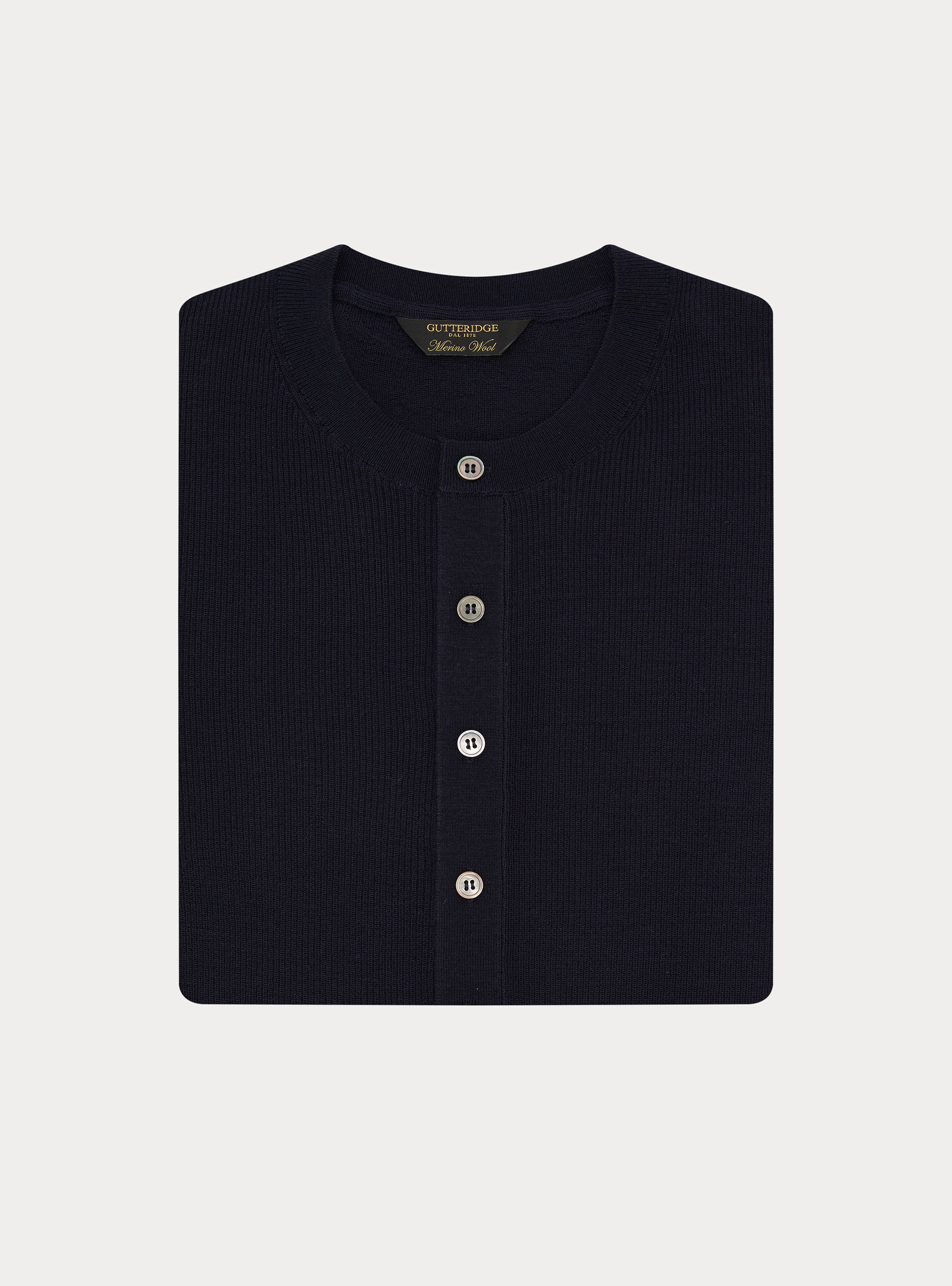 Ribbed wool Henley shirt, NAVY BLUE