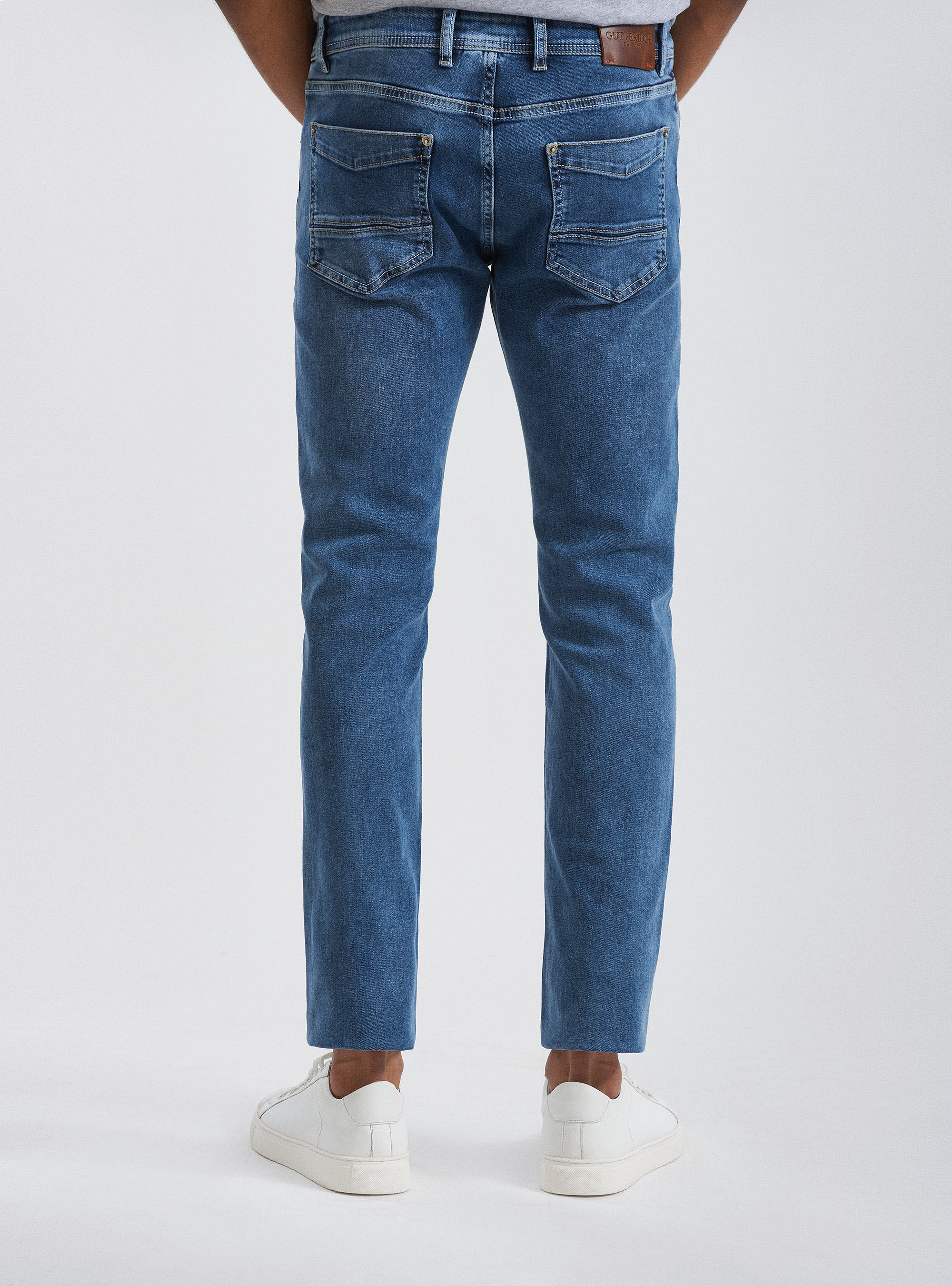 Jeans 5 tasche con rotture, BLU NAVY