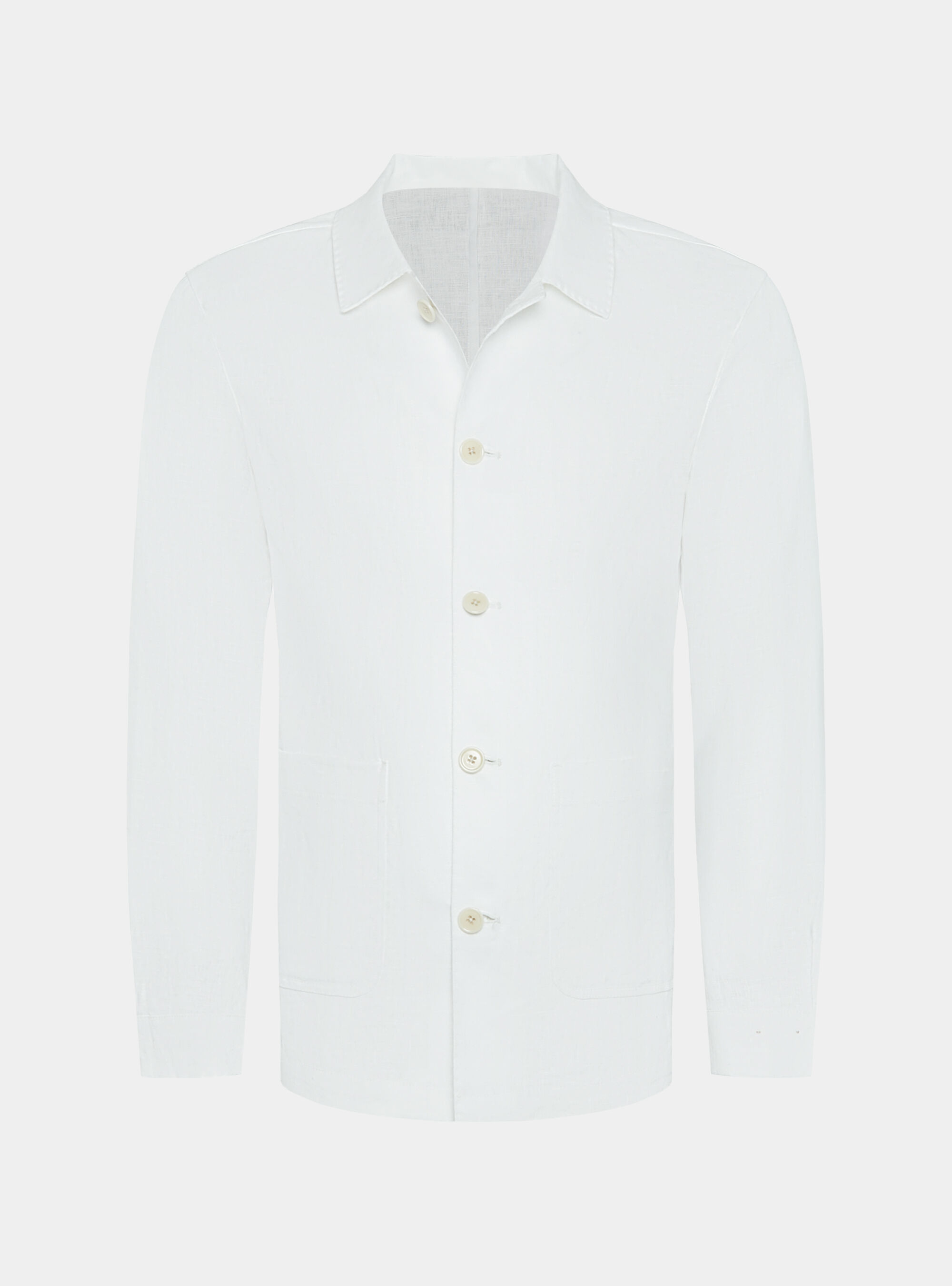 Giacca camicia in puro lino, BIANCO