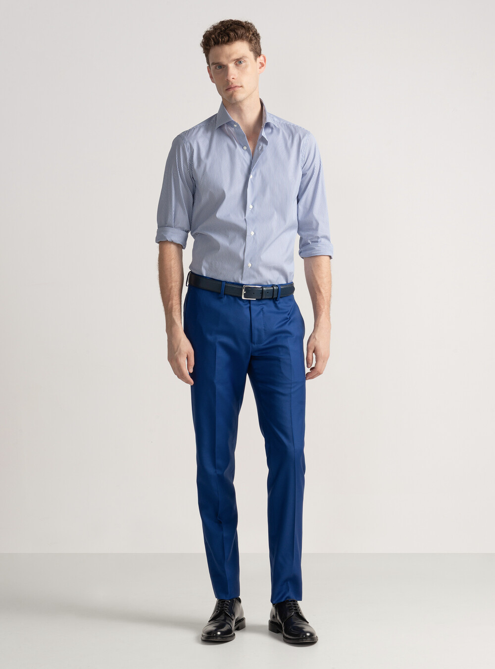 Striped cotton poplin stretch shirt, BLUE Striped cotton poplin stretch shirt