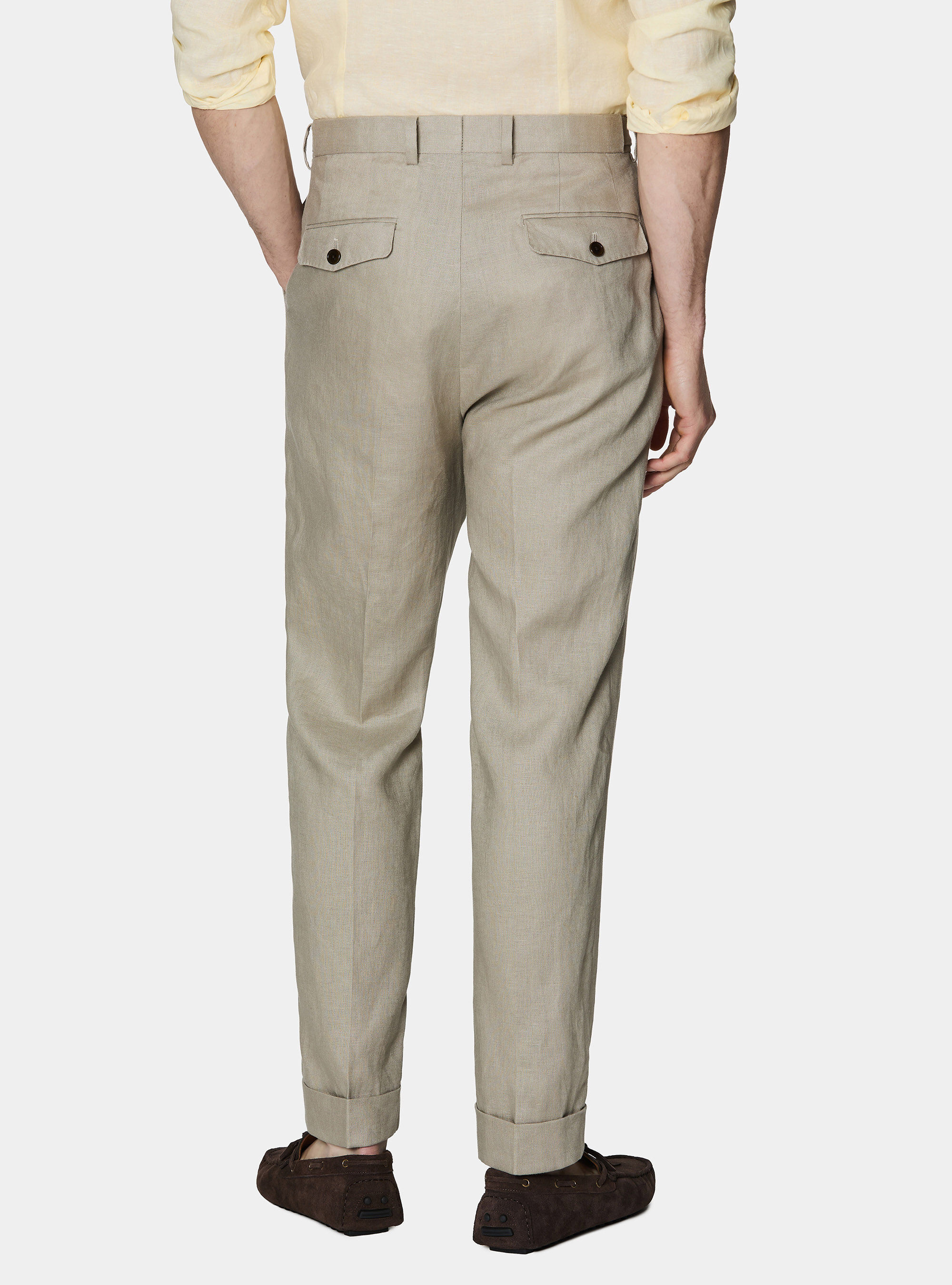 Pantaloni con pince in puro lino, SABBIA