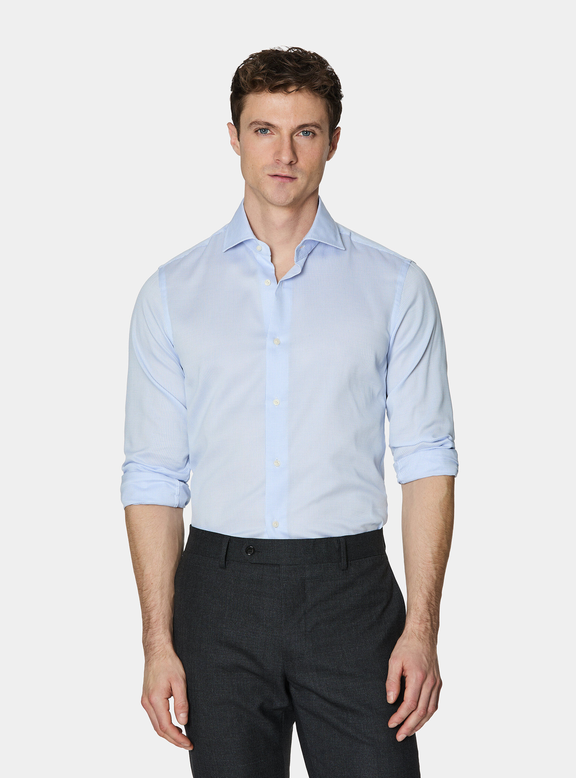 Micro check pattern cotton shirt