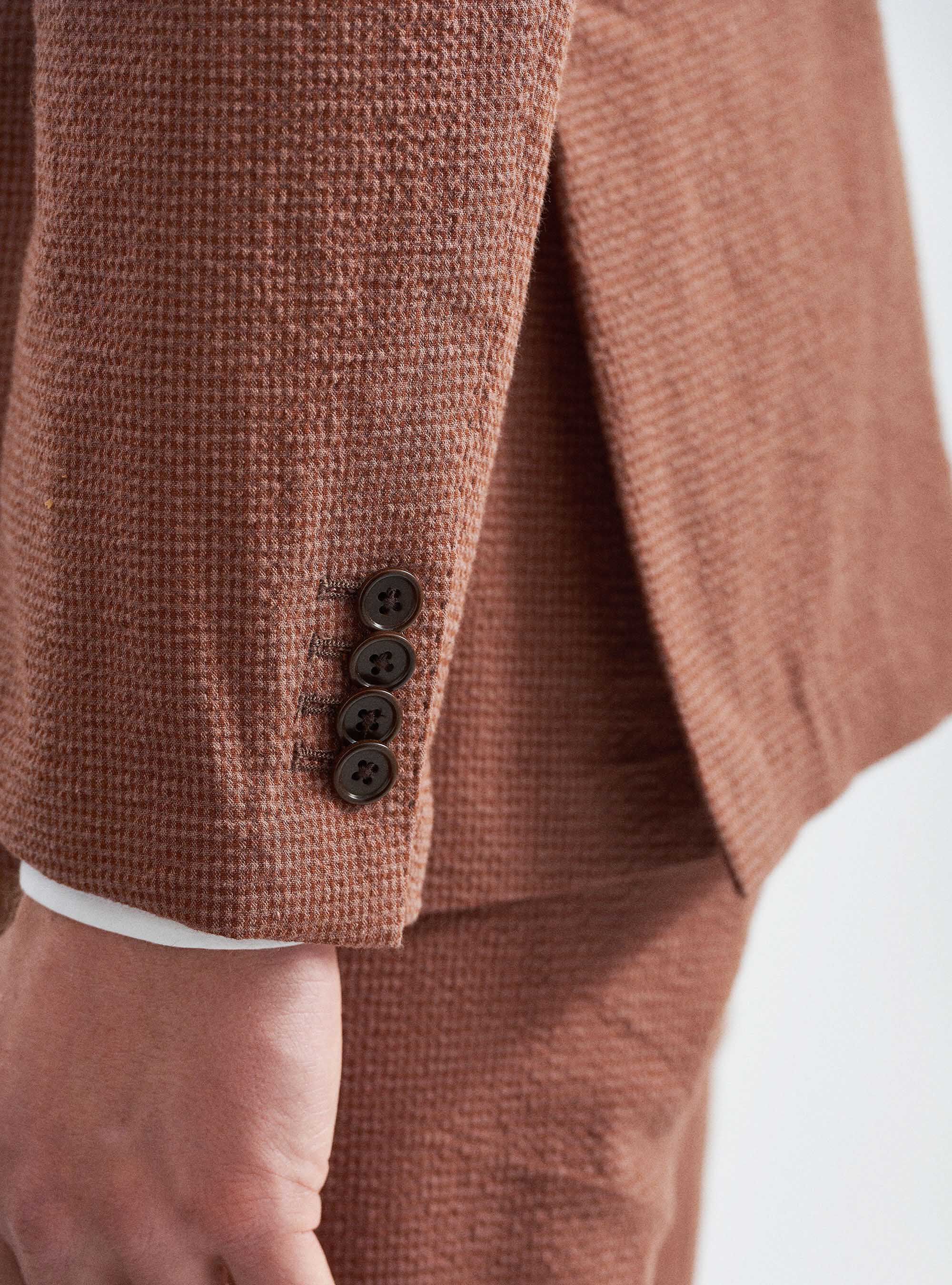 Giacca per abito in cotone stretch seersucker, TABACCO