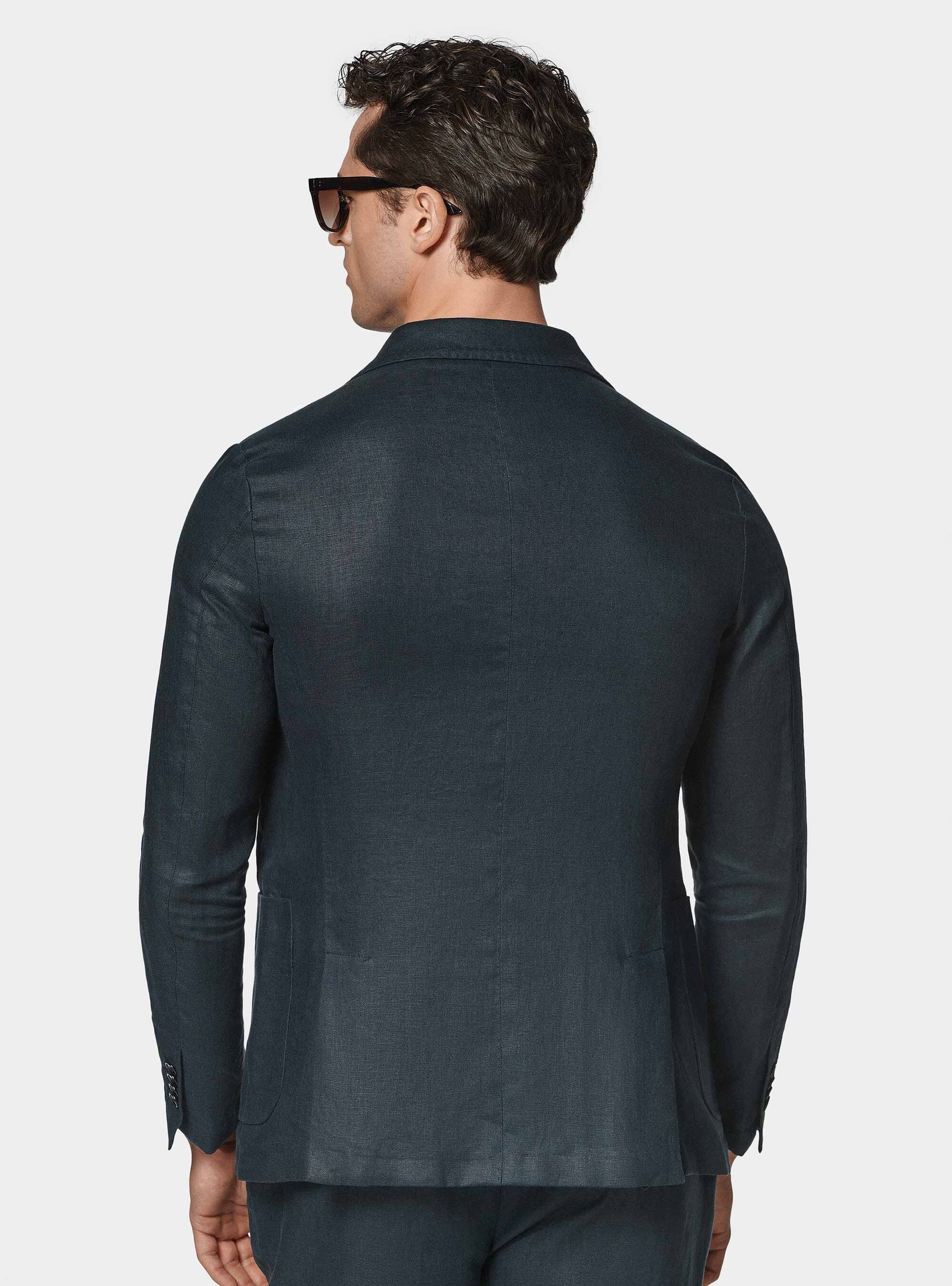 Giacca doppiopetto in puro lino, BLU NAVY