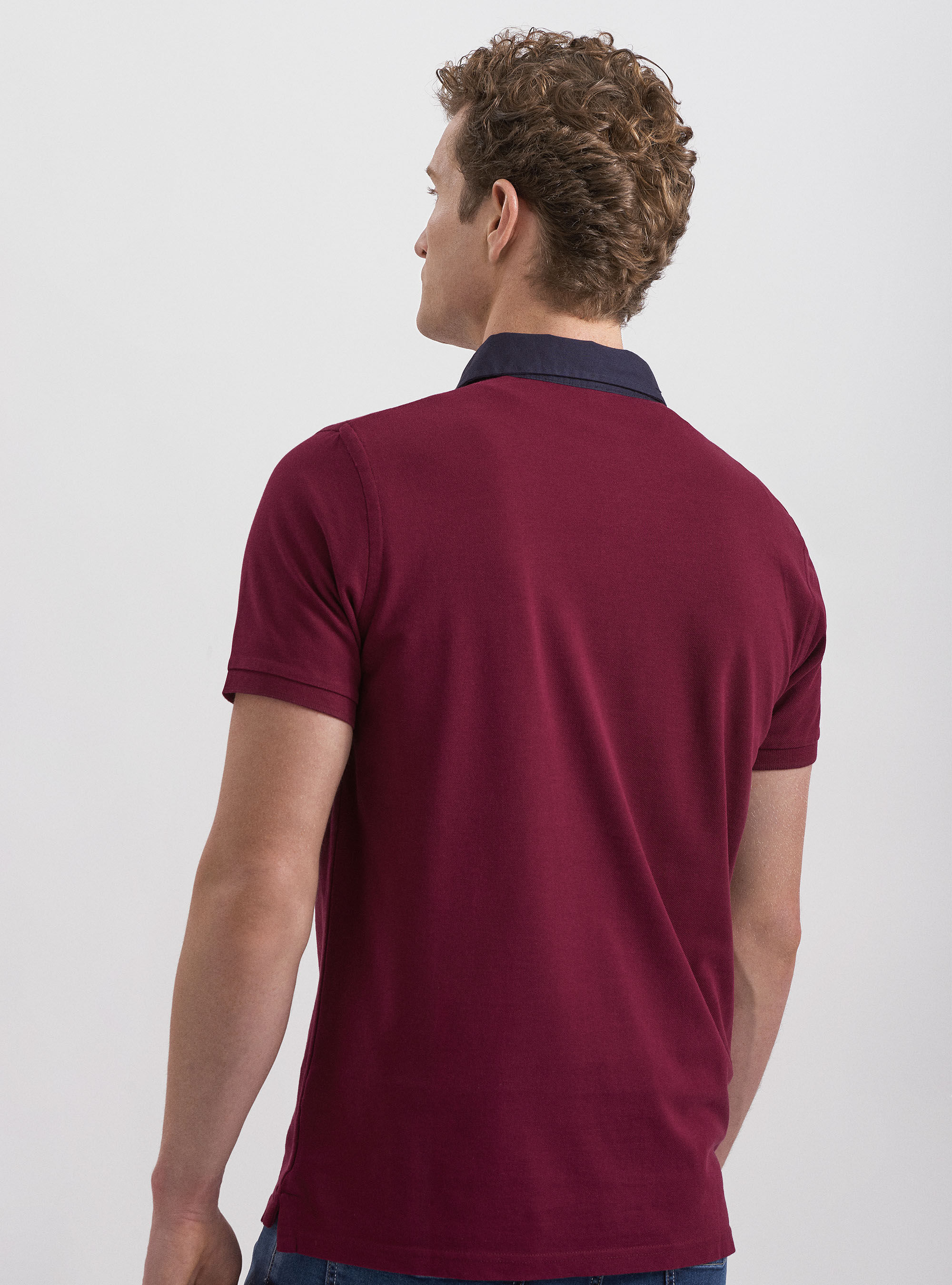 Twill shirt collar polo shirt, BORDEAUX
