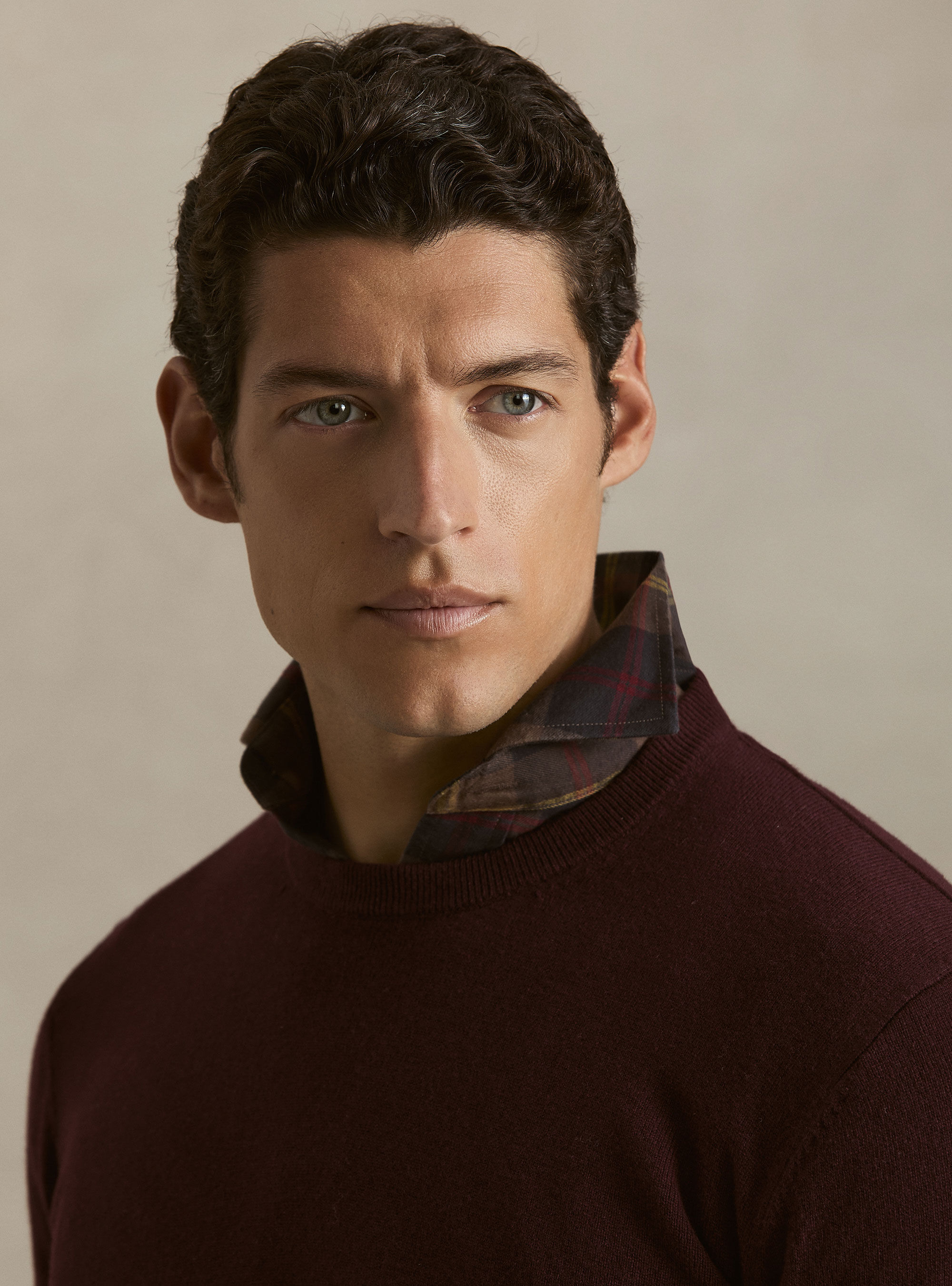 Lambswool and cashmere crewneck sweater, BORDEAUX