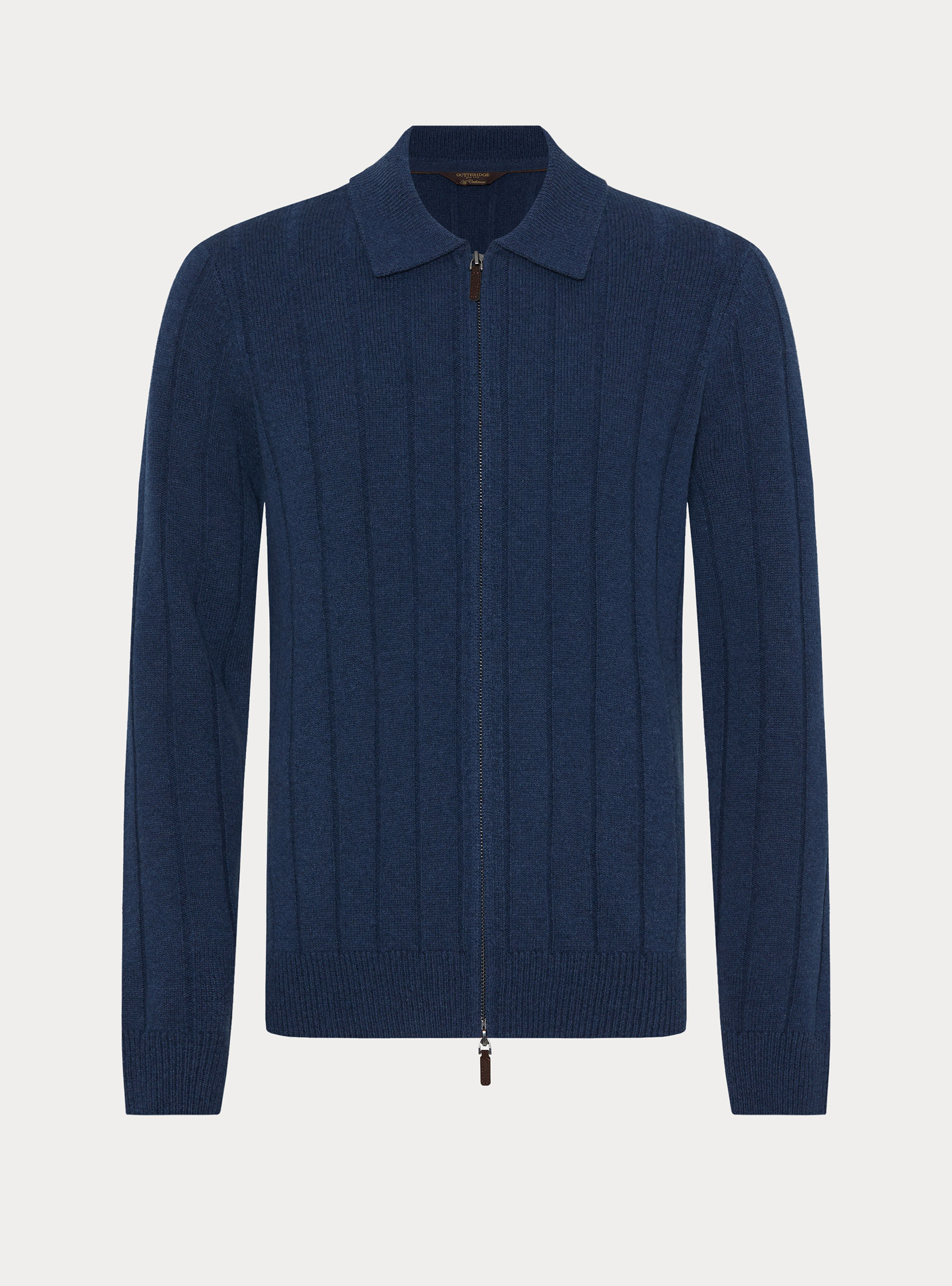 Full-Zip Pullover aus Wolle-Kaschmir mit Flachrippe, INCHIOSTRO 0232C