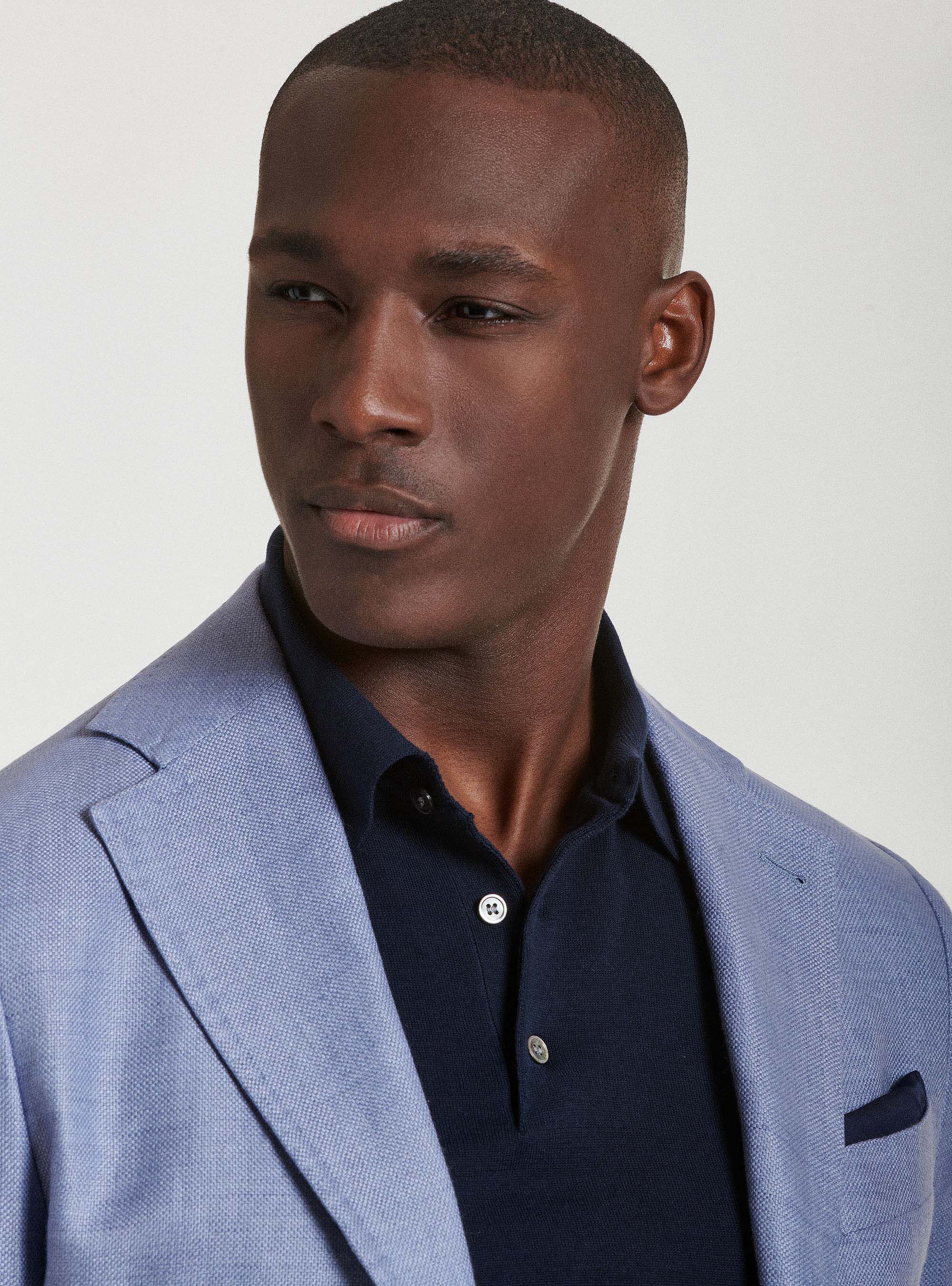 Giacca in puro lino hopsack, AZZURRO