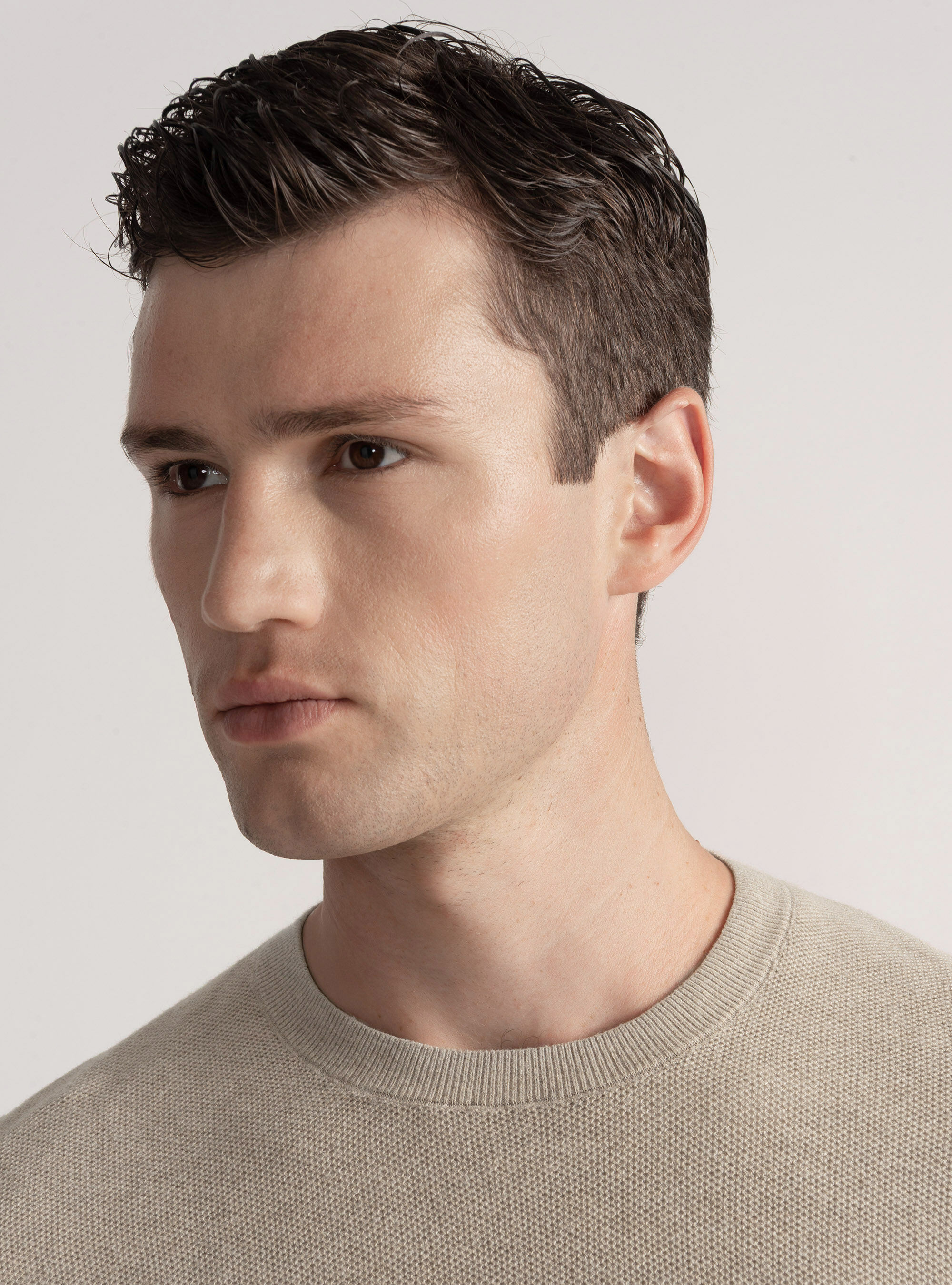 Cotton cashmere honeycomb crew-neck sweater, ECRU