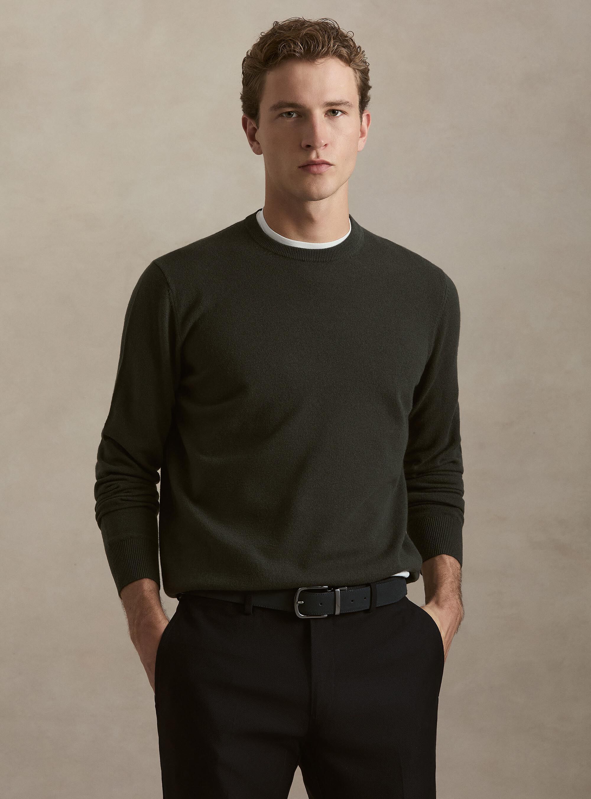 Lambswool and cashmere crewneck sweater, MILITARE 0609C