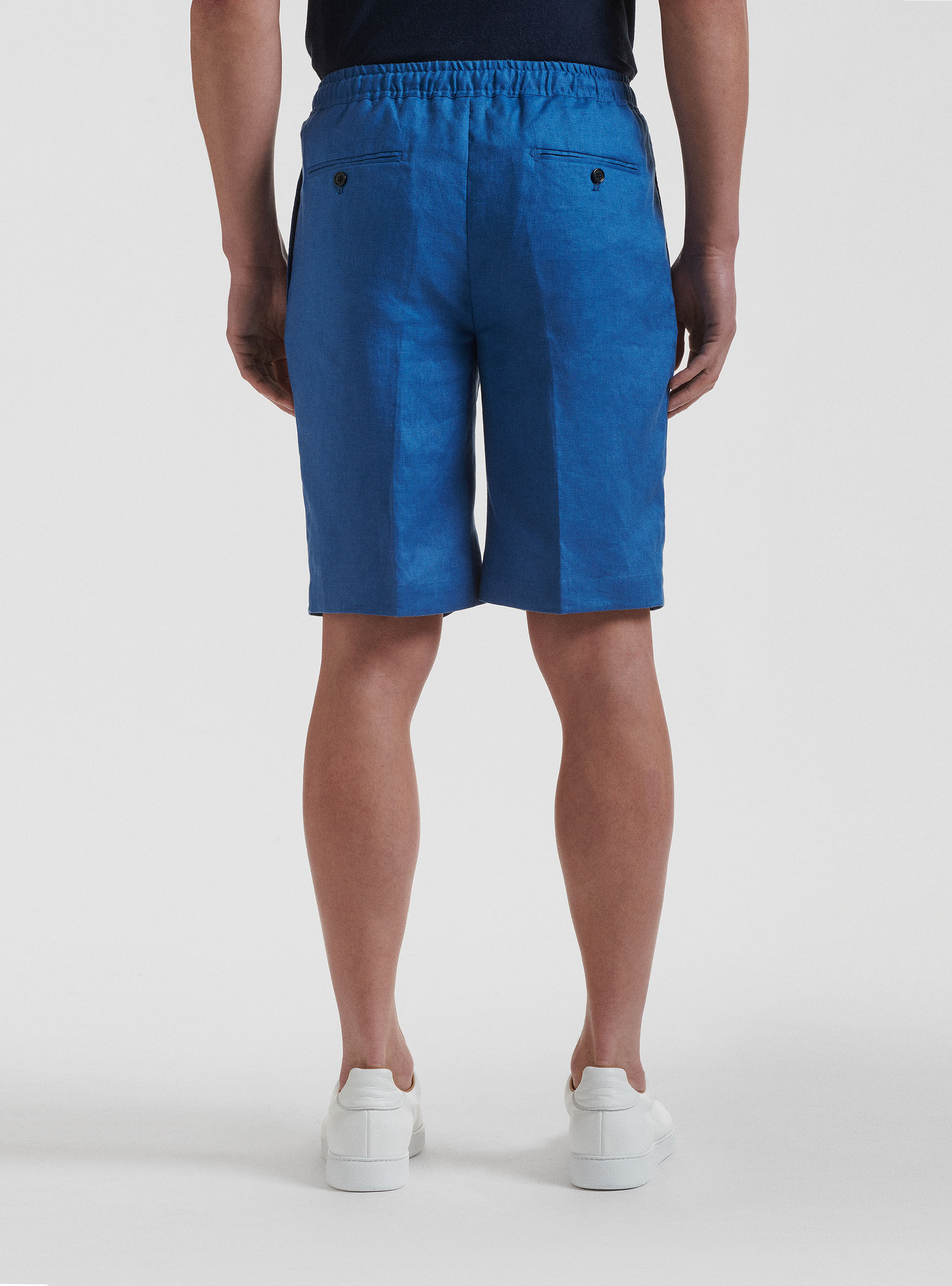 Bermuda tinta unita in lino, 0226C CERULEO