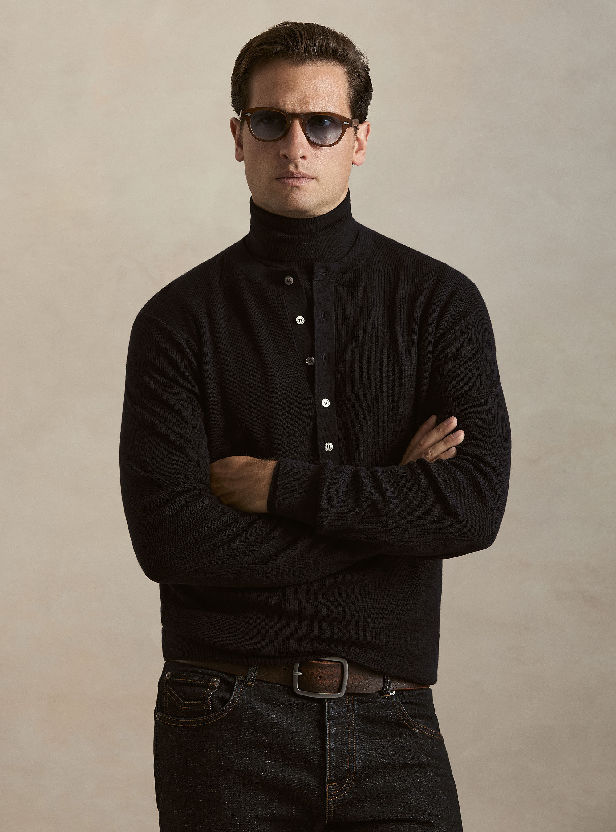 Ribbed wool Henley shirt, NAVY BLUE