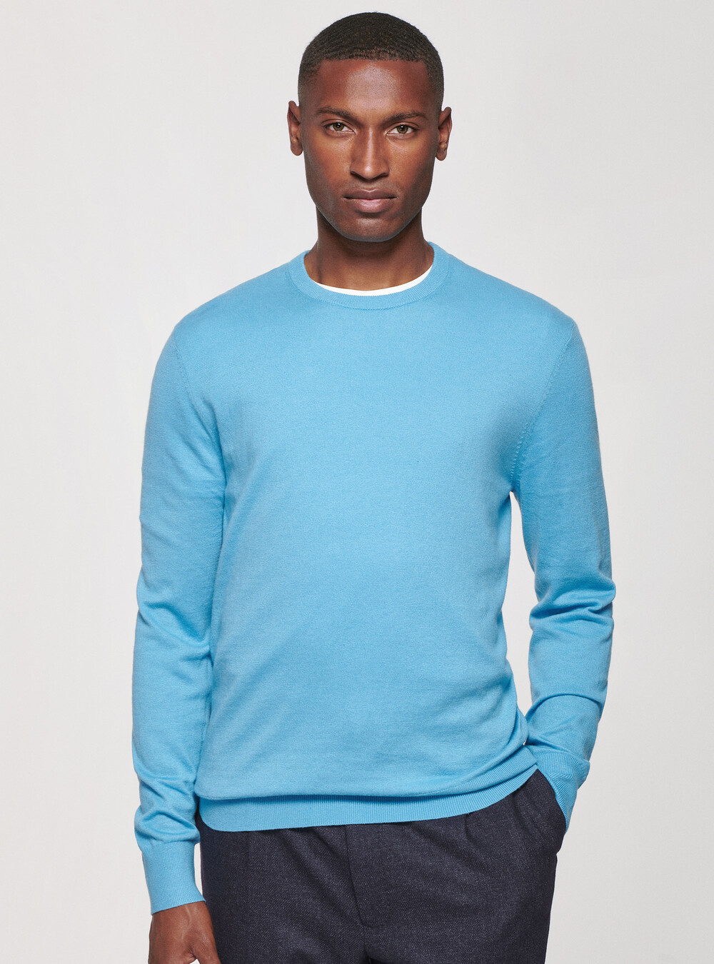 Round-neck sweater in cotton silk and cashmere