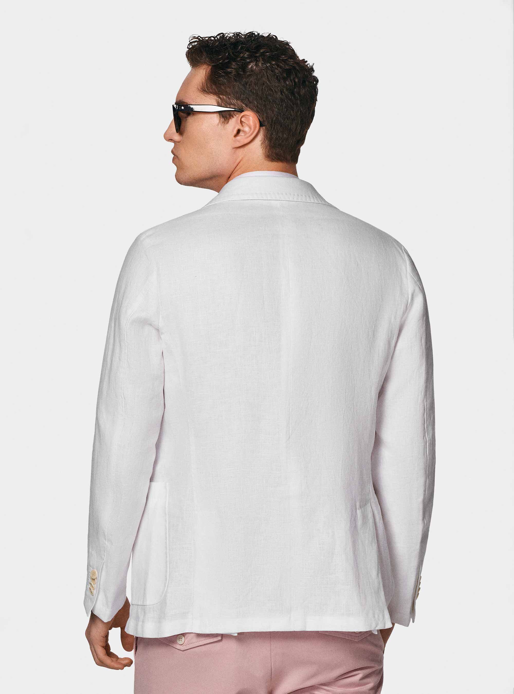 Giacca doppiopetto in puro lino, BIANCO