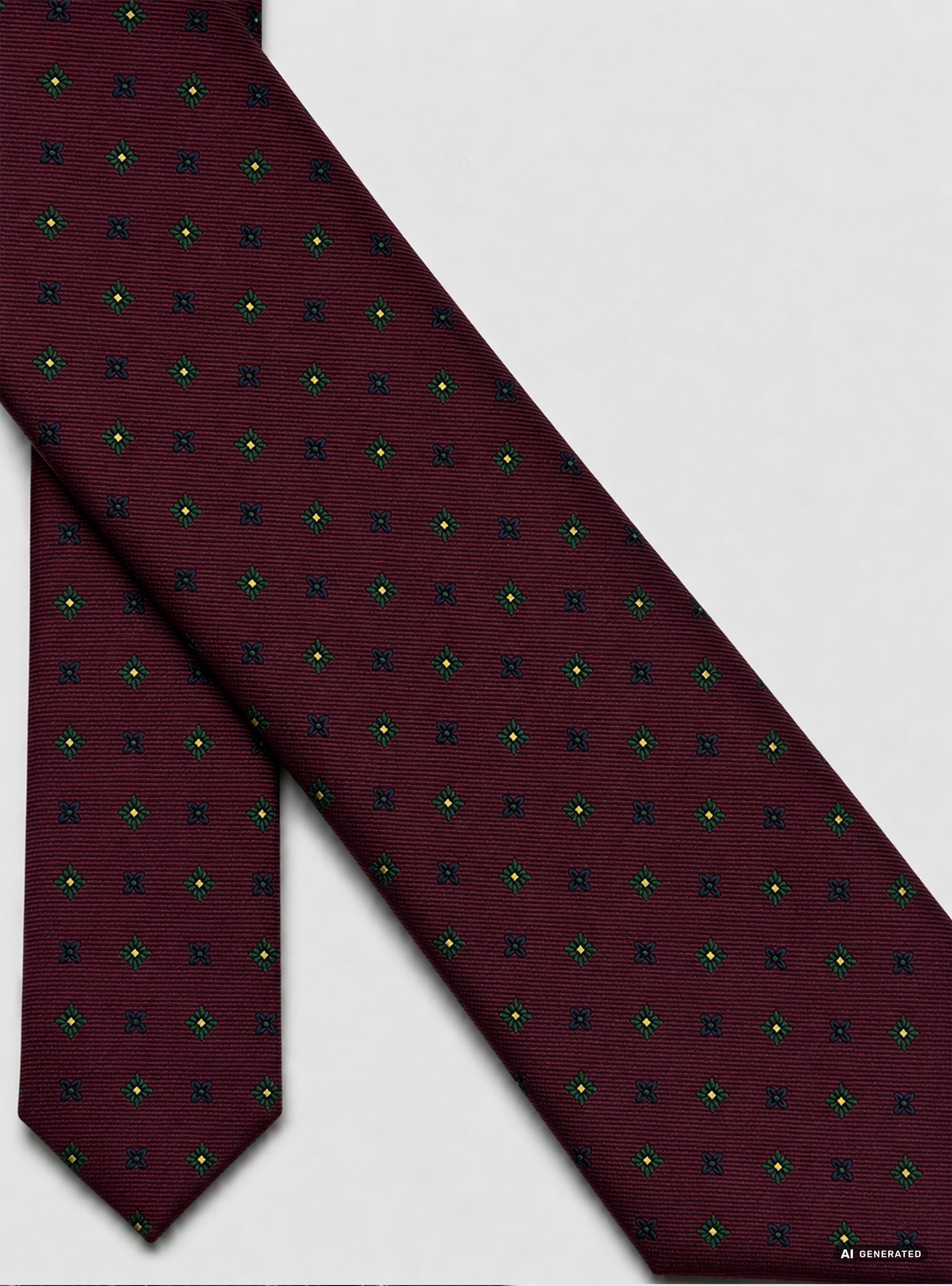 Cravatta in seta jacquard con microfantasia fiori, BORDEAUX