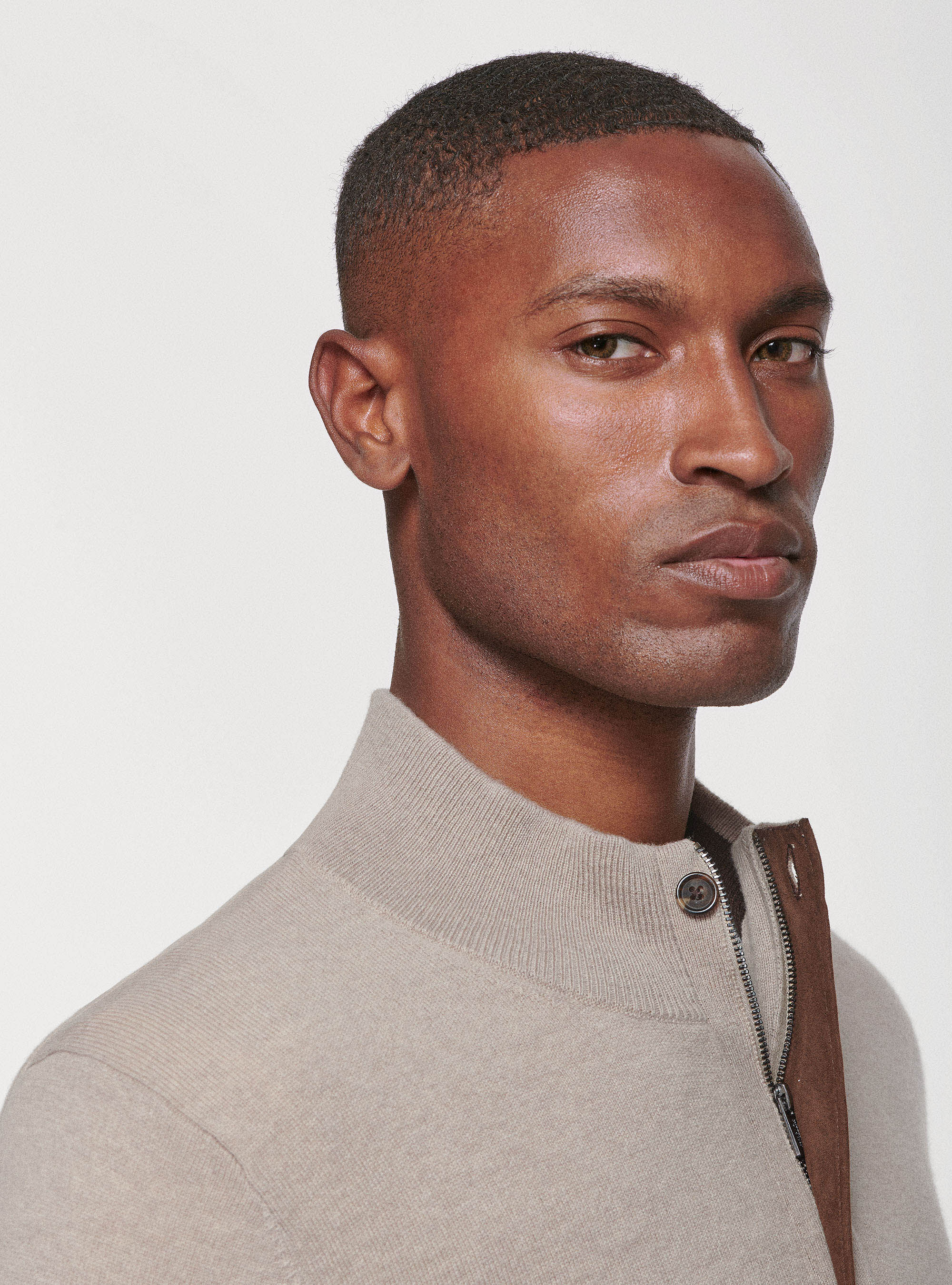 Half zip sweater with patches in lambswool wool and cashmere