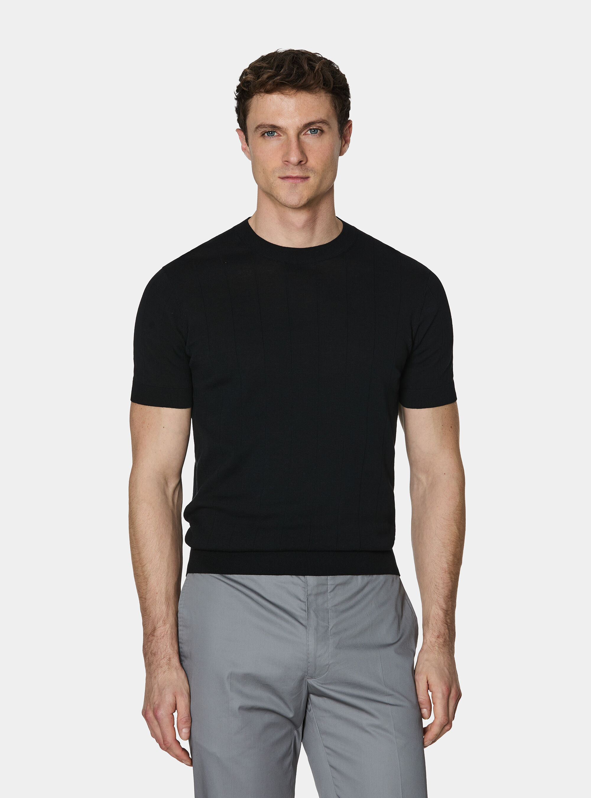 Maglia in puro cotone costa piatta, NERO