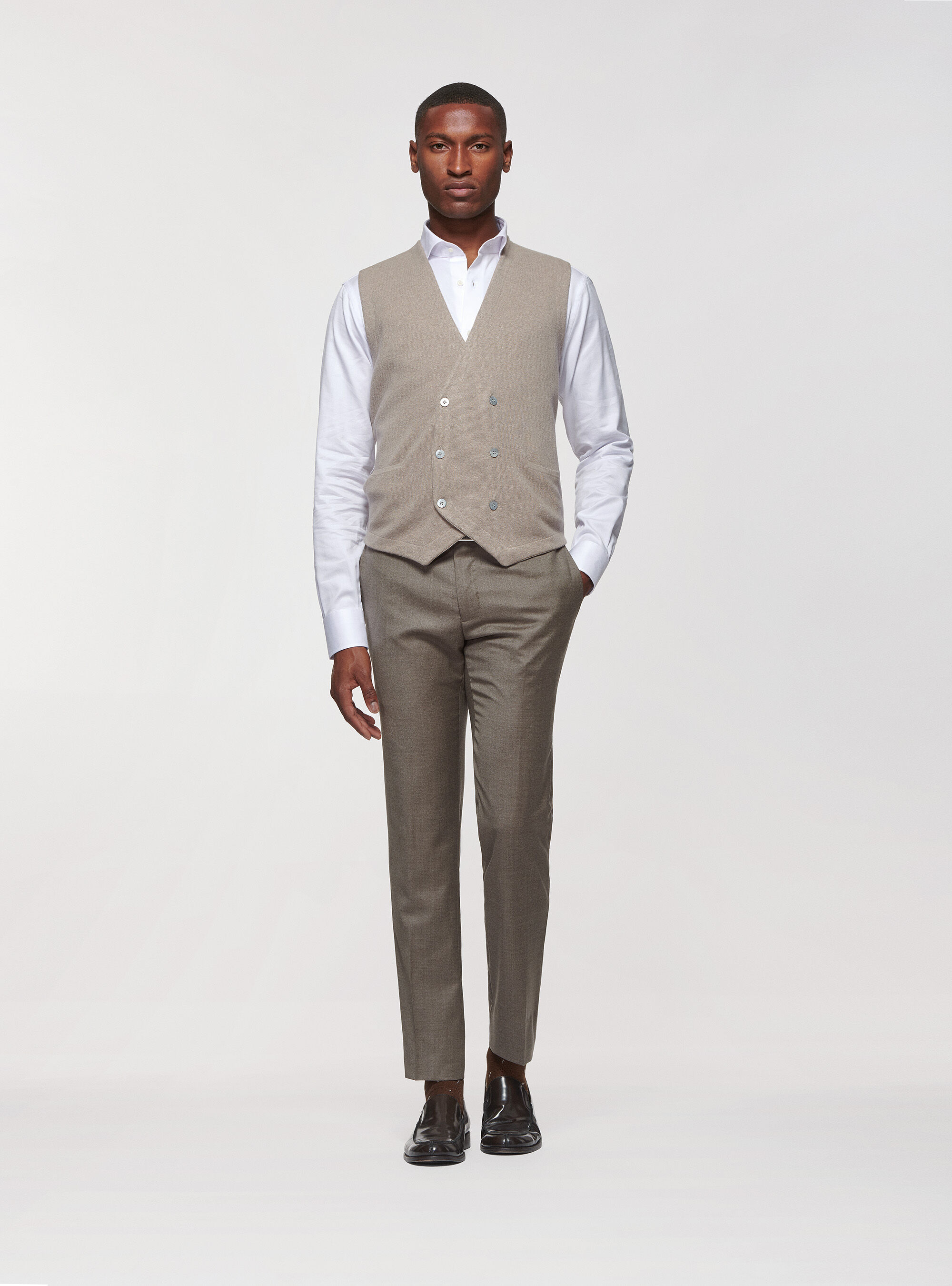 Gilet in maglia doppiopetto in cotone seta e cashmere, SABBIA