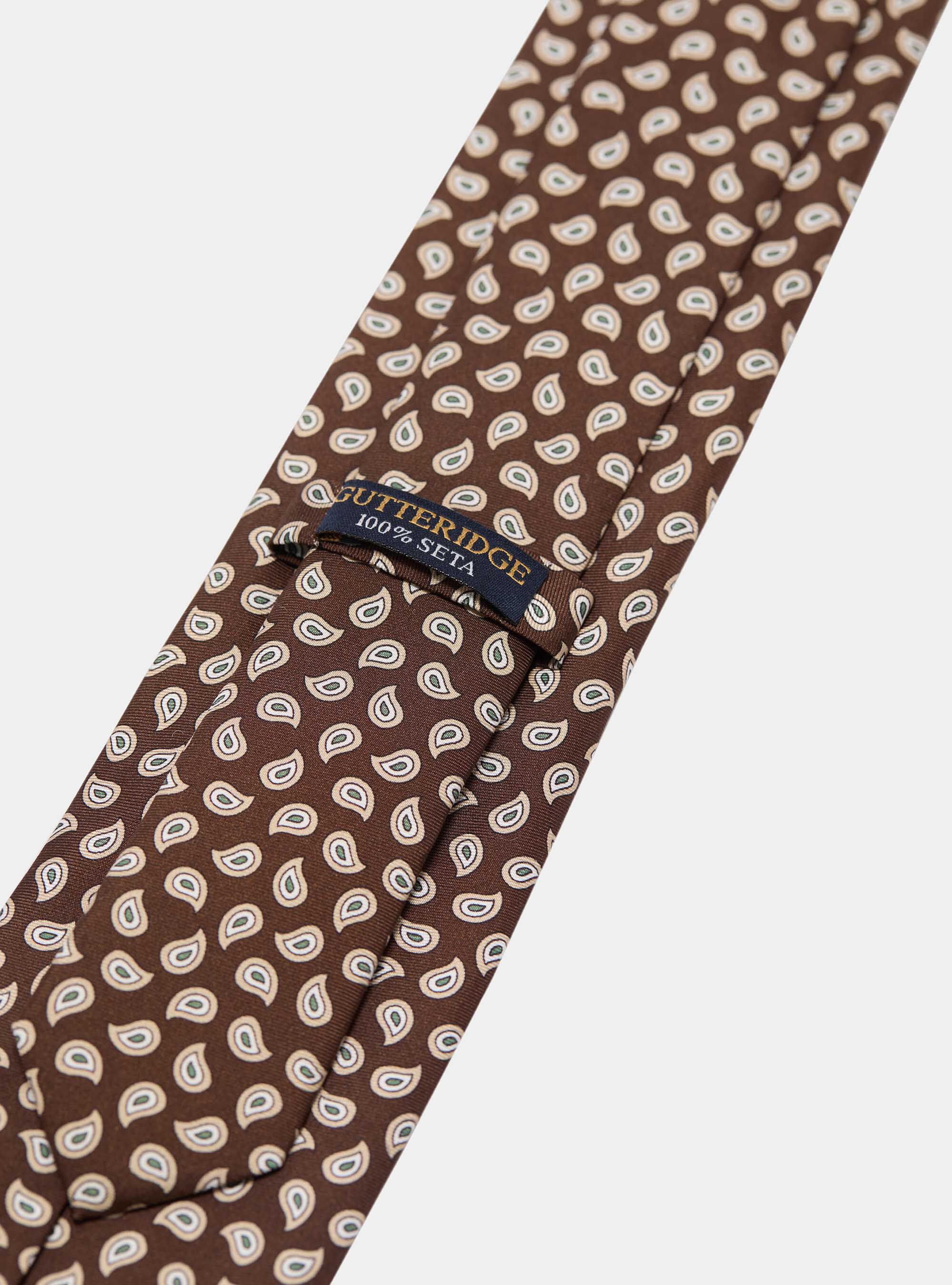 Cravatta in seta stampata fantasia paisley, BROWN