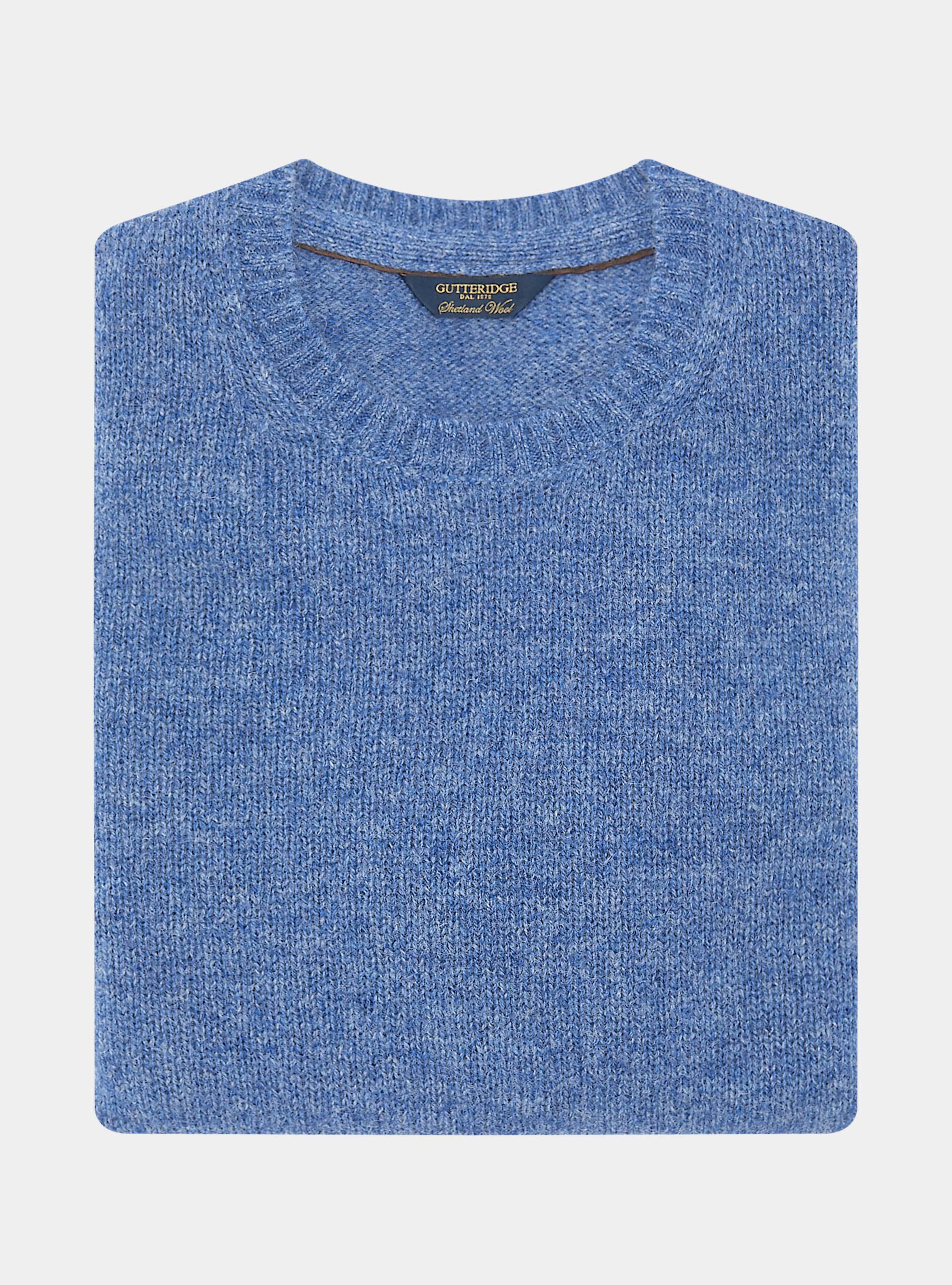 Pure Shetland wool crewneck sweater, 0243C DENIM