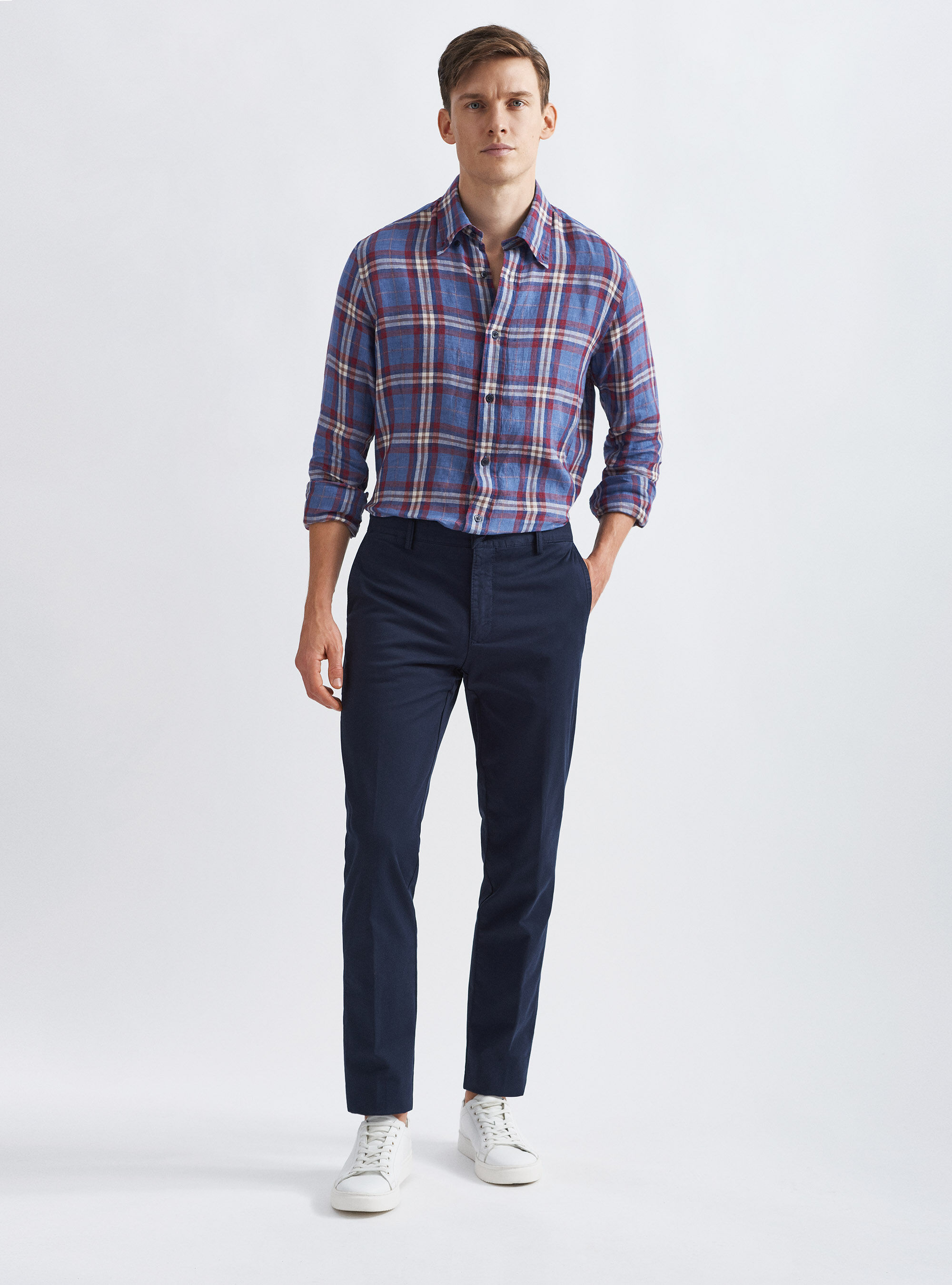 Pantaloni chino in twill di cotone, BLU NAVY