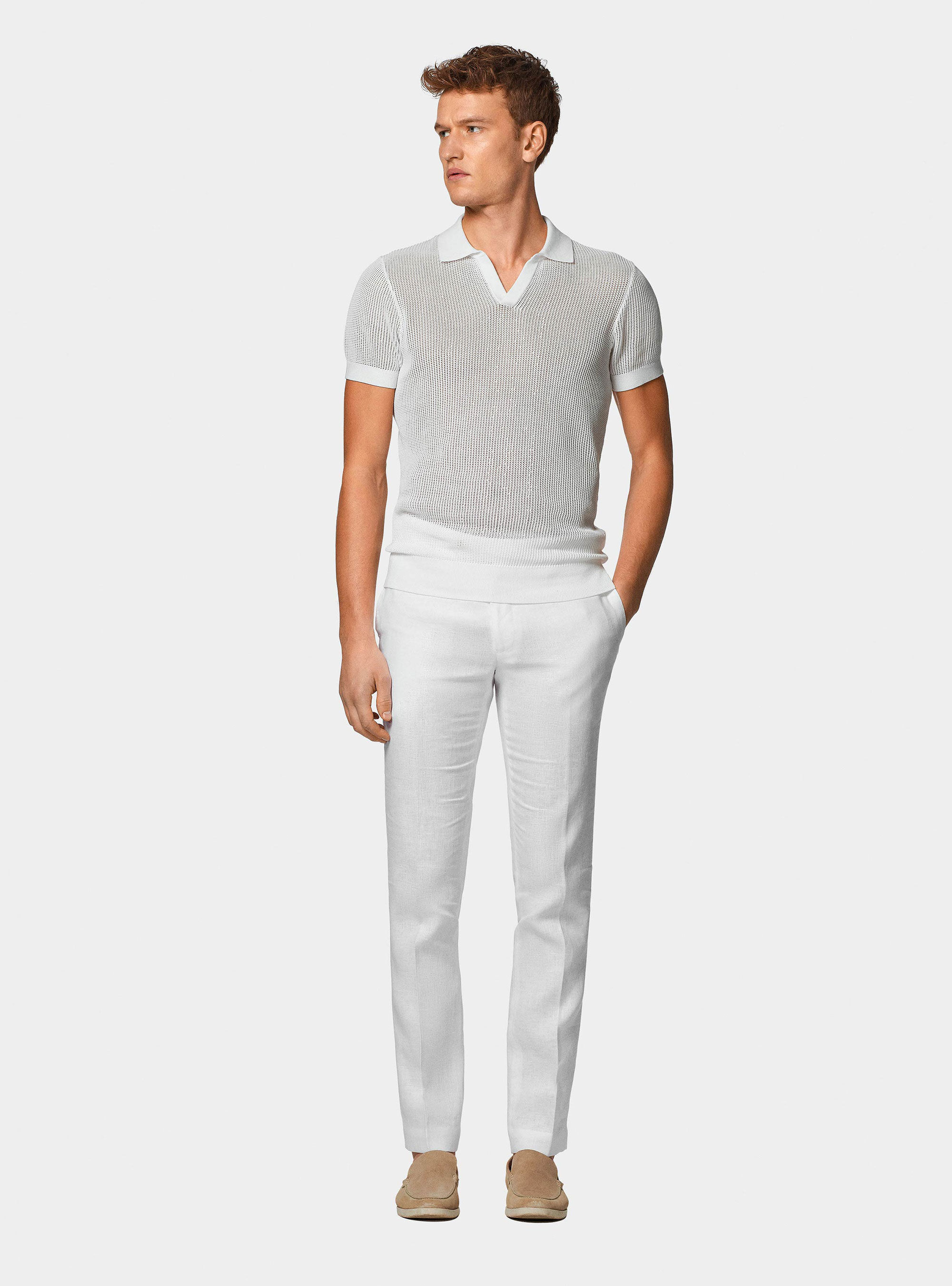 Pure linen suit trousers, WHITE